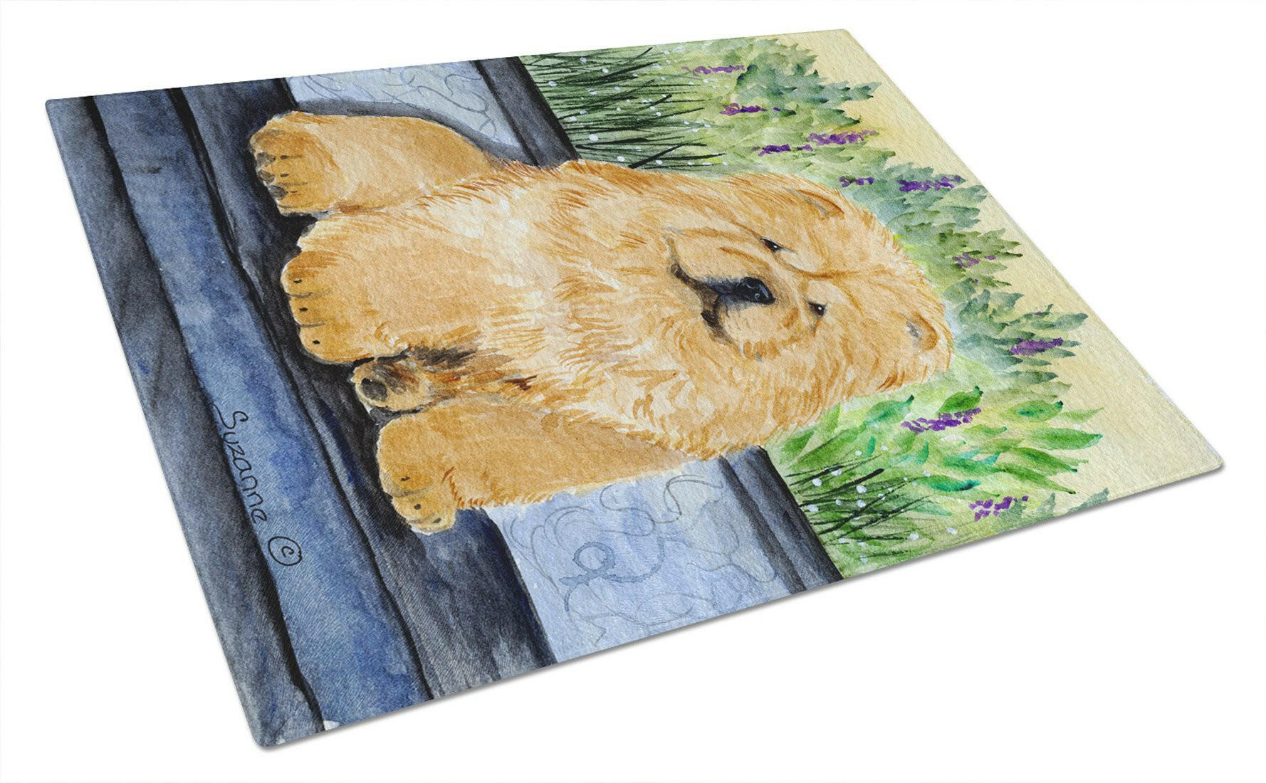 Chow Chow Cutting Board Tempered Glass Kitchen Cutting Surface, Heat Resistant Chopping, Non-Slip Feet, Food Prep & Serving