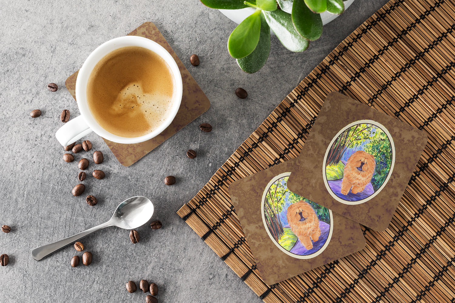 Chow Chow Foam Coasters Set of 4 Cup Coasters for Indoor Outdoor, Tabletop Protection, Anti Slip, Mouse pad Material