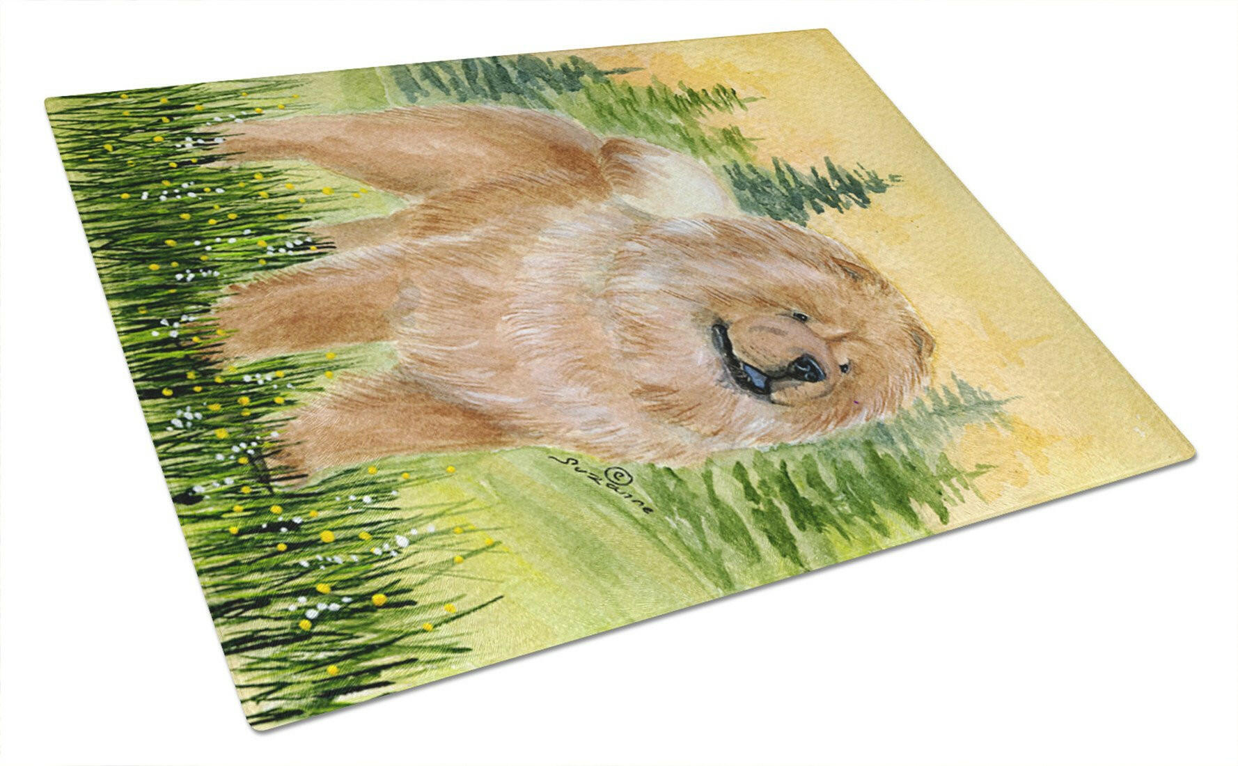 Chow Chow Cutting Board Tempered Glass Kitchen Cutting Surface, Heat Resistant Chopping, Non-Slip Feet, Food Prep & Serving