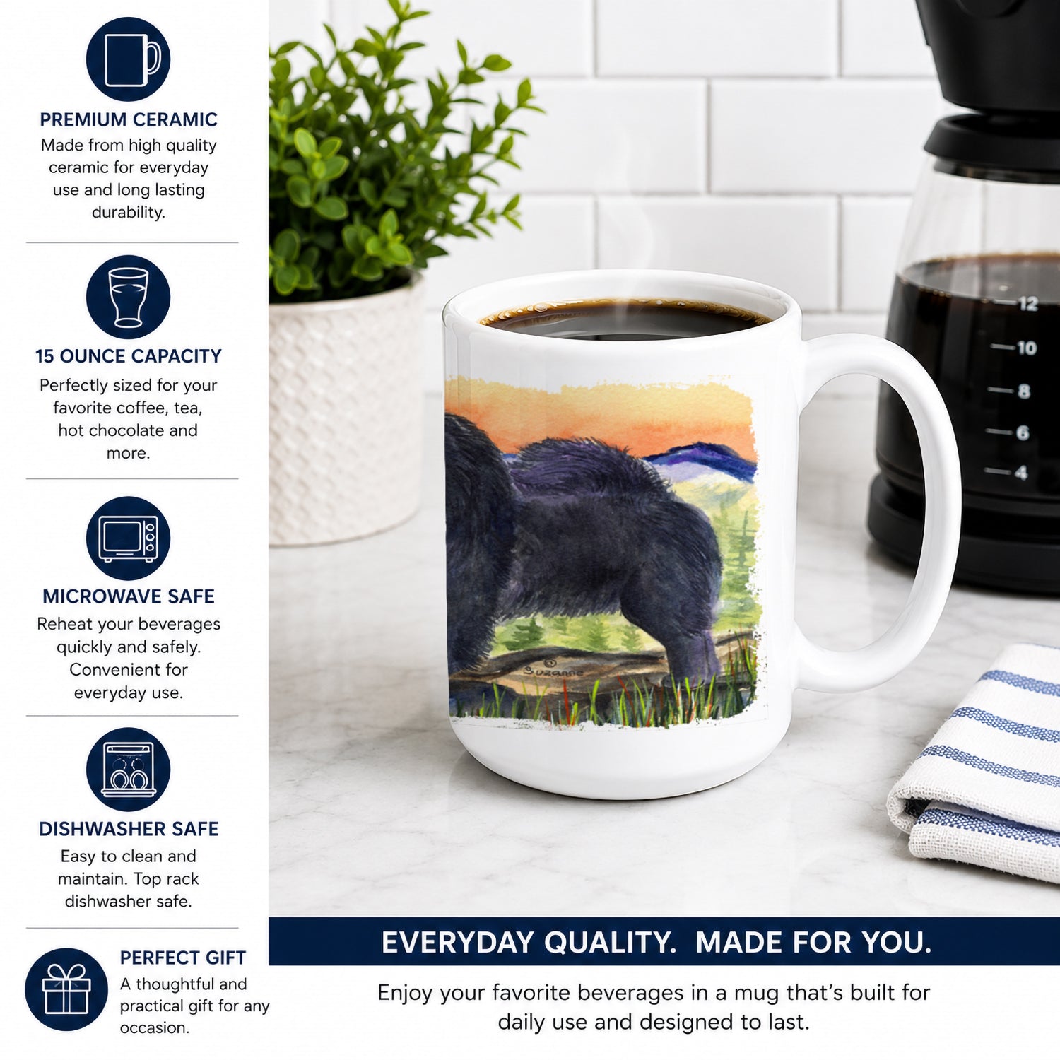 Chow Chow Ceramic Coffee Mug 15 oz Decorative Large C Handle Mug Cup for Tea, Cocoa Hot Chocolate