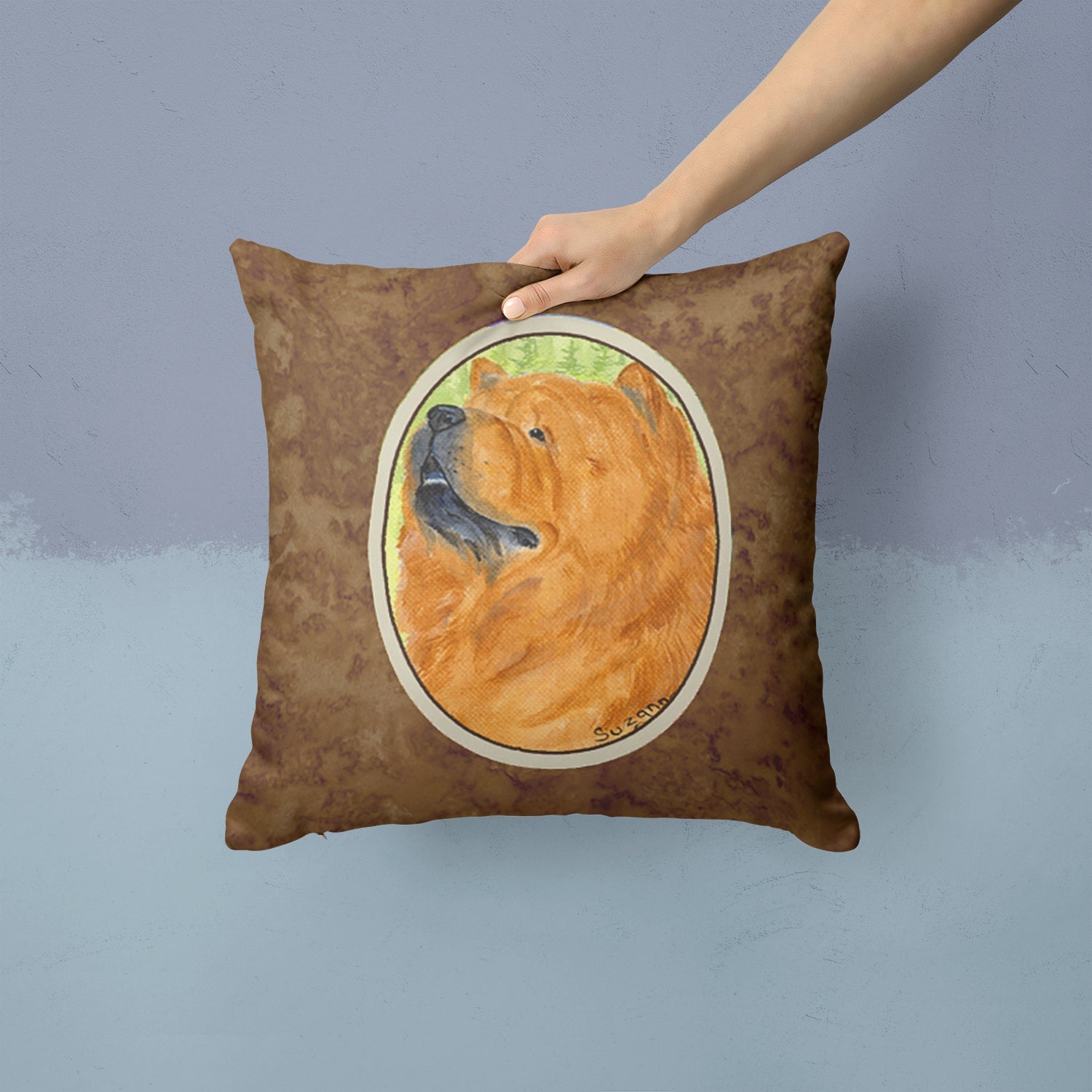 Chow Chow Decorative Throw Pillow 14x14 Indoor Outdoor Accent Cushion, Fabric Cover with Insert for Sofa, Bed, Porch & Living Room