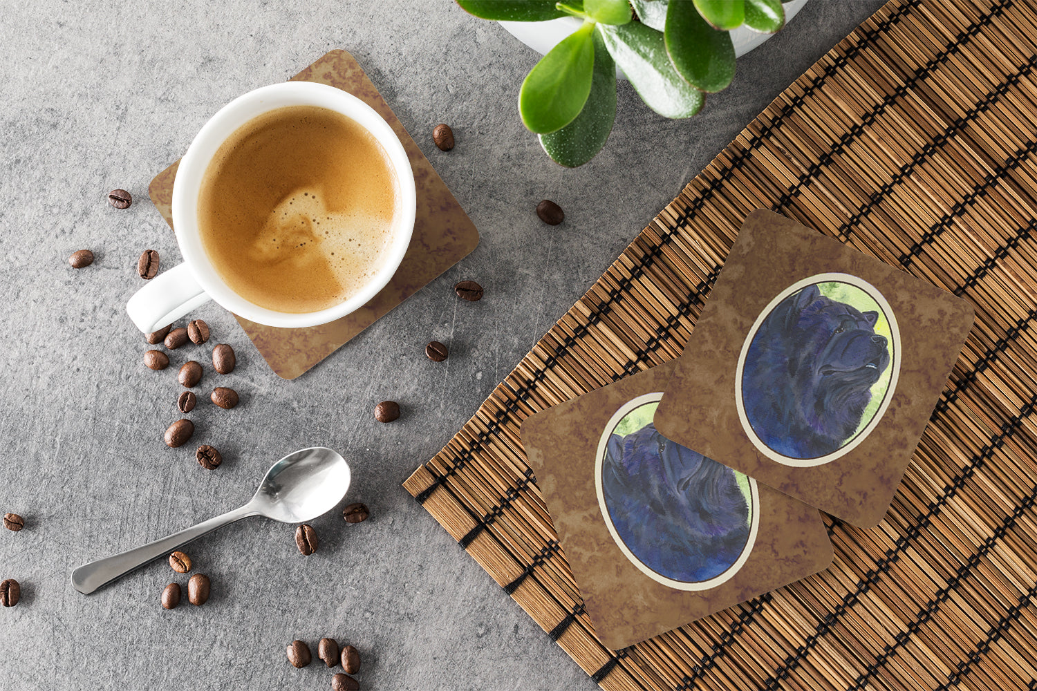 Chow Chow Foam Coasters Set of 4 Cup Coasters for Indoor Outdoor, Tabletop Protection, Anti Slip, Mouse pad Material