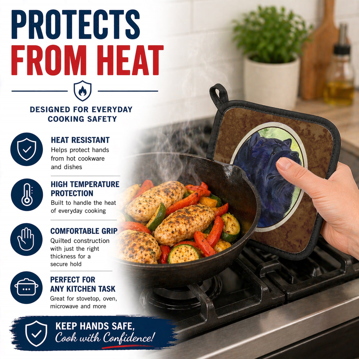 Chow Chow Pot Holder Set of 2 Heat Resistant Quilted Hot Pads 7.5 x 7.5 Inch, Insulated Kitchen Trivets for Cooking & Baking
