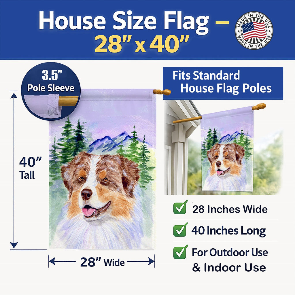 Australian Shepherd House Flag 28x40 Porch Sleeve Pole Decorative Outside Yard Banner Artwork Wall Hanging, Polyester