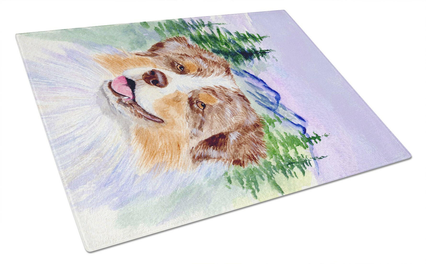 Australian Shepherd Cutting Board Tempered Glass Kitchen Cutting Surface, Heat Resistant Chopping, Non-Slip Feet, Food Prep & Serving
