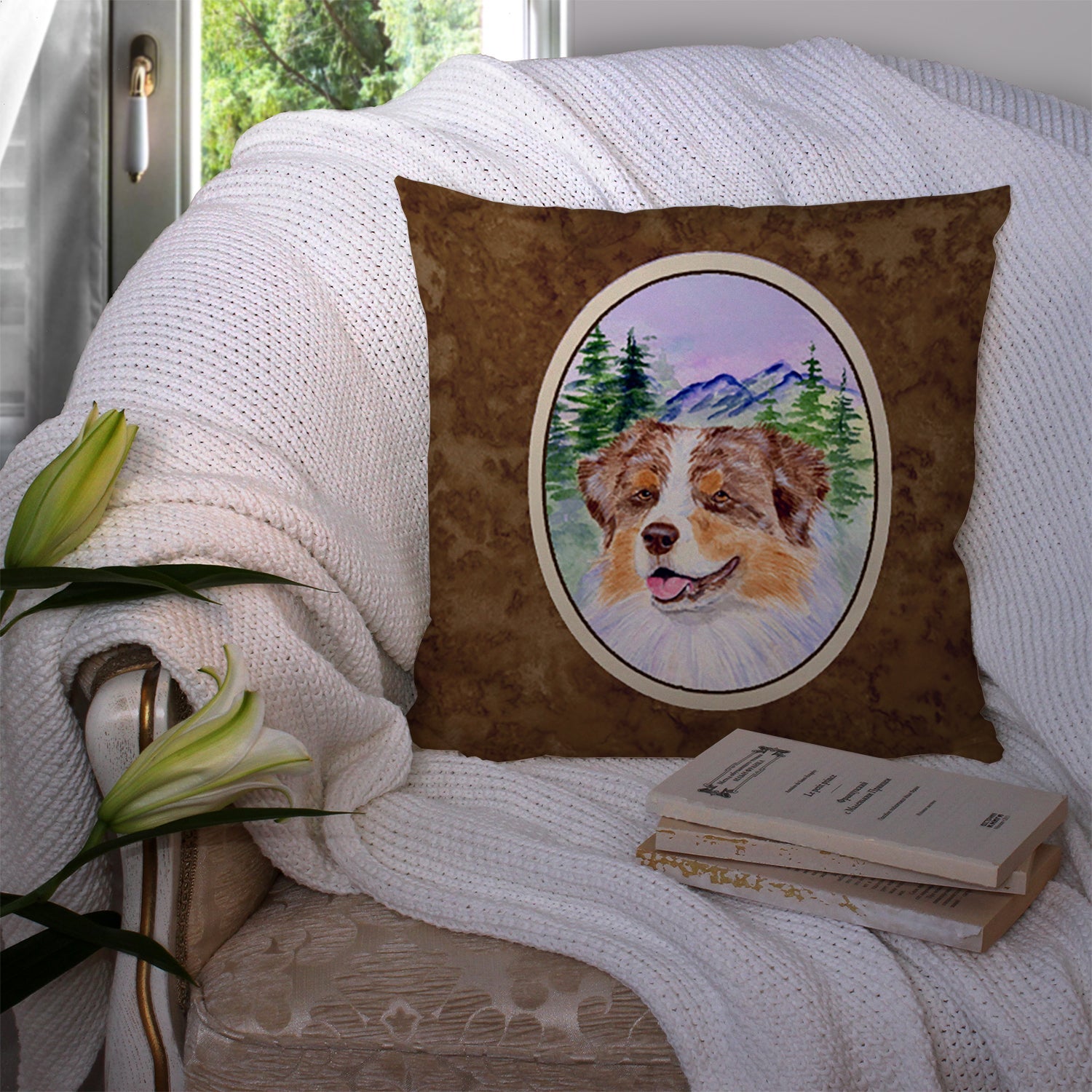 Australian Shepherd Decorative Throw Pillow 14x14 Indoor Outdoor Accent Cushion, Fabric Cover with Insert for Sofa, Bed, Porch & Living Room