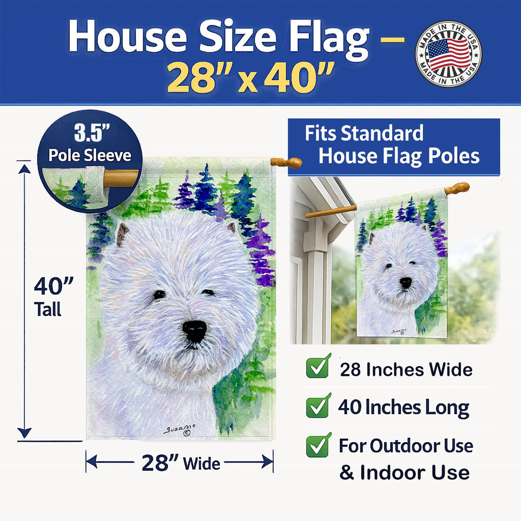 Westie House Flag 28x40 Porch Sleeve Pole Decorative Outside Yard Banner Artwork Wall Hanging, Polyester