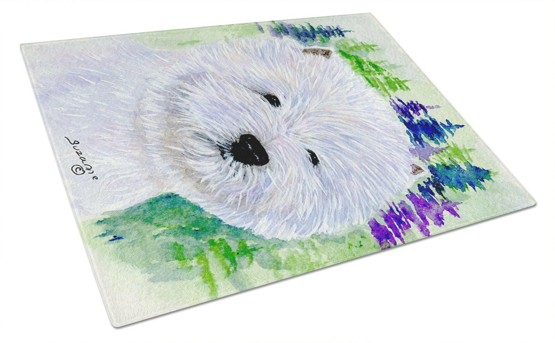 Westie Cutting Board Tempered Glass Kitchen Cutting Surface, Heat Resistant Chopping, Non-Slip Feet, Food Prep & Serving