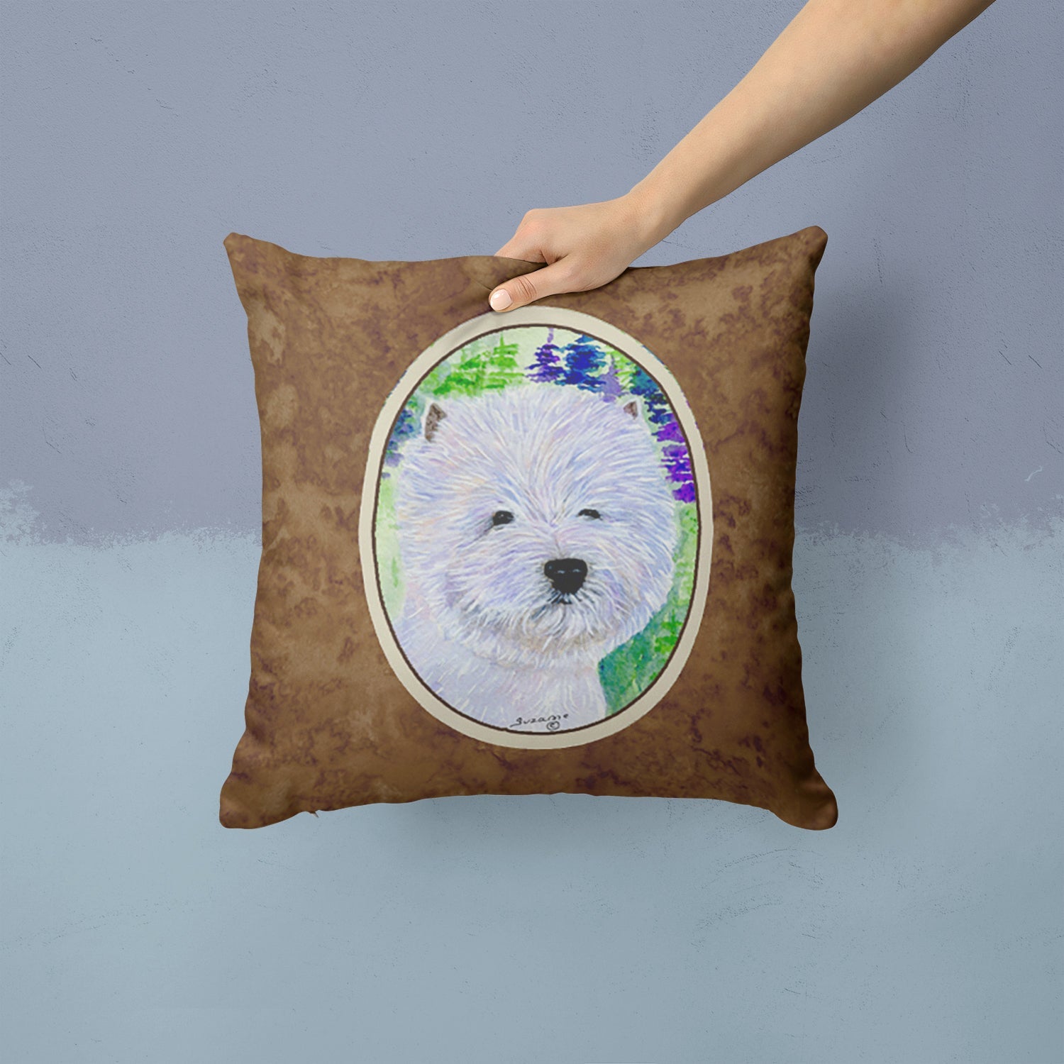 Westie Decorative Throw Pillow 14x14 Indoor Outdoor Accent Cushion, Fabric Cover with Insert for Sofa, Bed, Porch & Living Room
