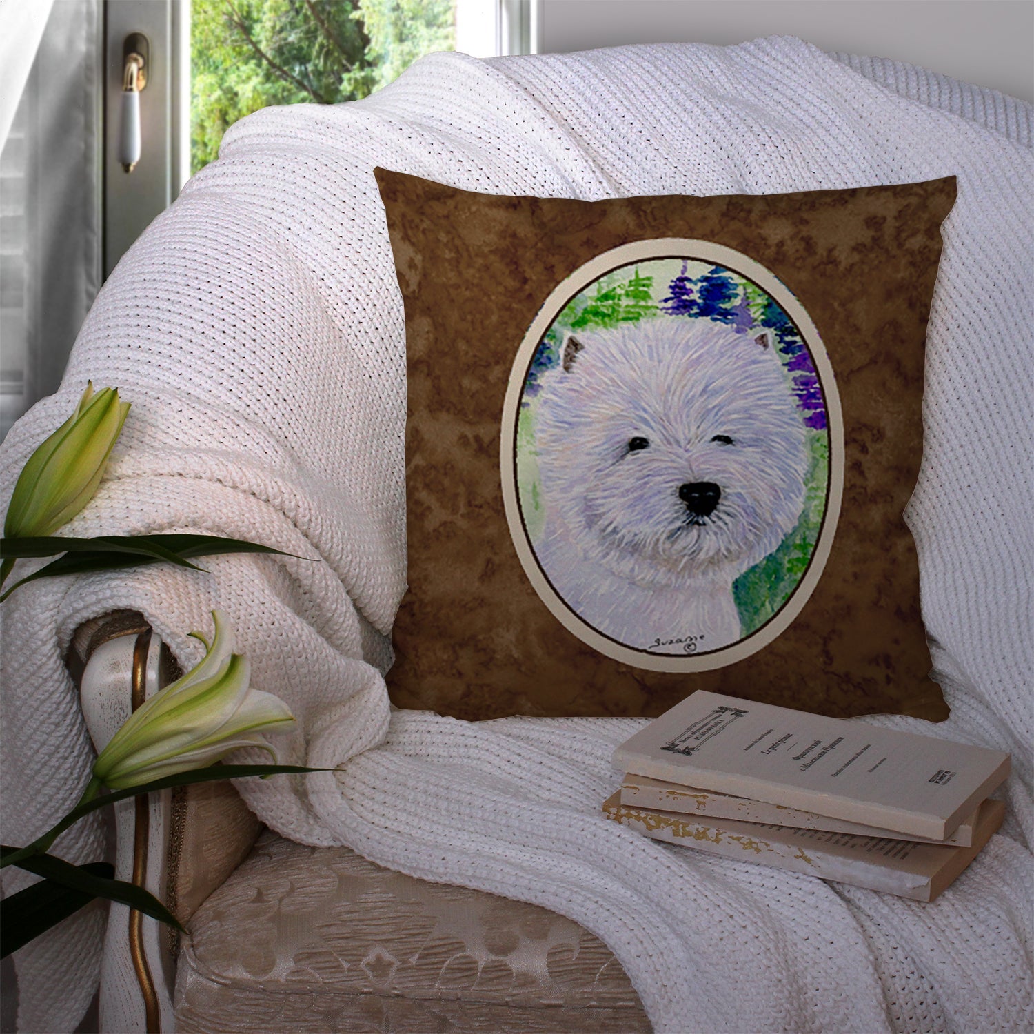 Westie Decorative Throw Pillow 14x14 Indoor Outdoor Accent Cushion, Fabric Cover with Insert for Sofa, Bed, Porch & Living Room