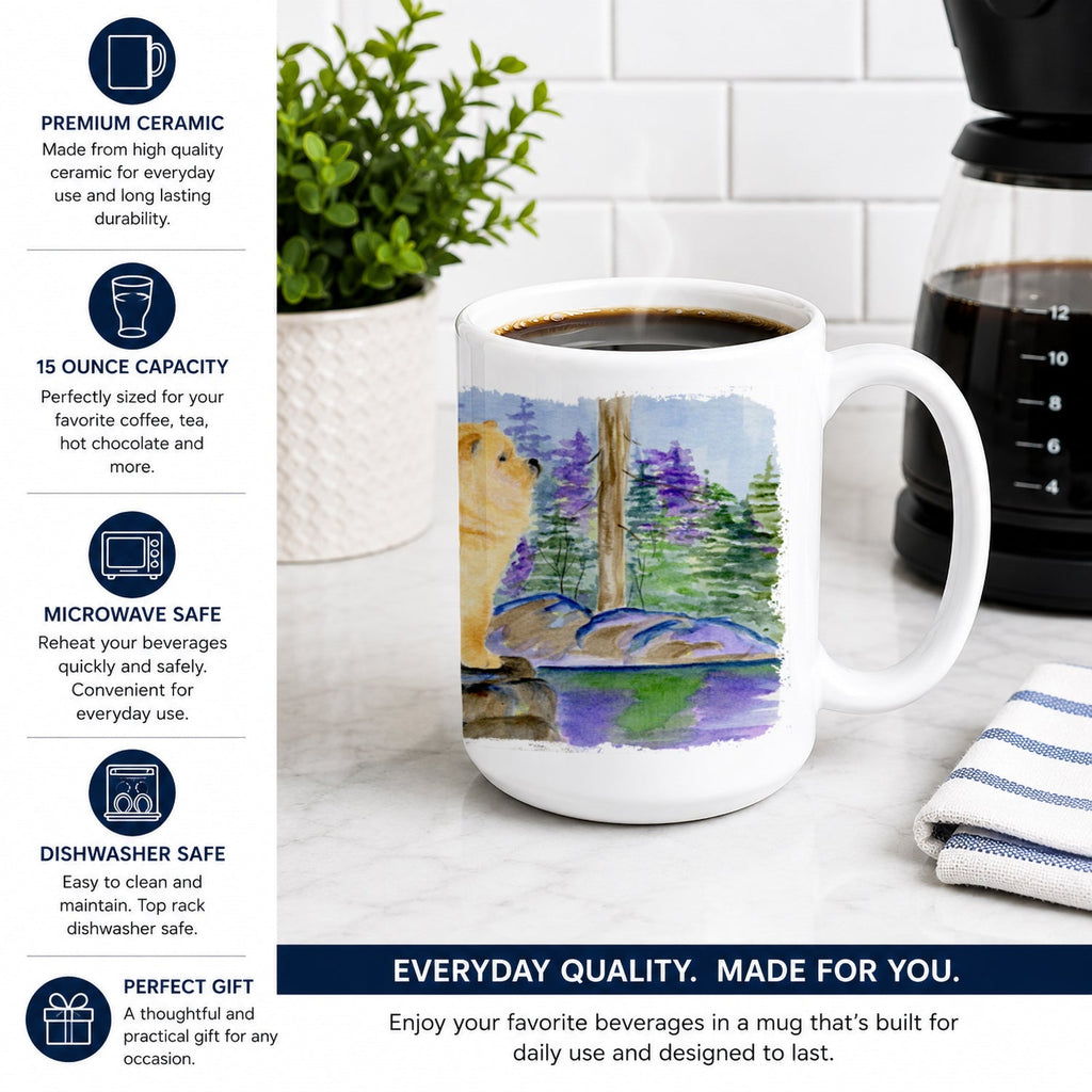 Chow Chow Ceramic Coffee Mug 15 oz Decorative Large C Handle Mug Cup for Tea, Cocoa Hot Chocolate