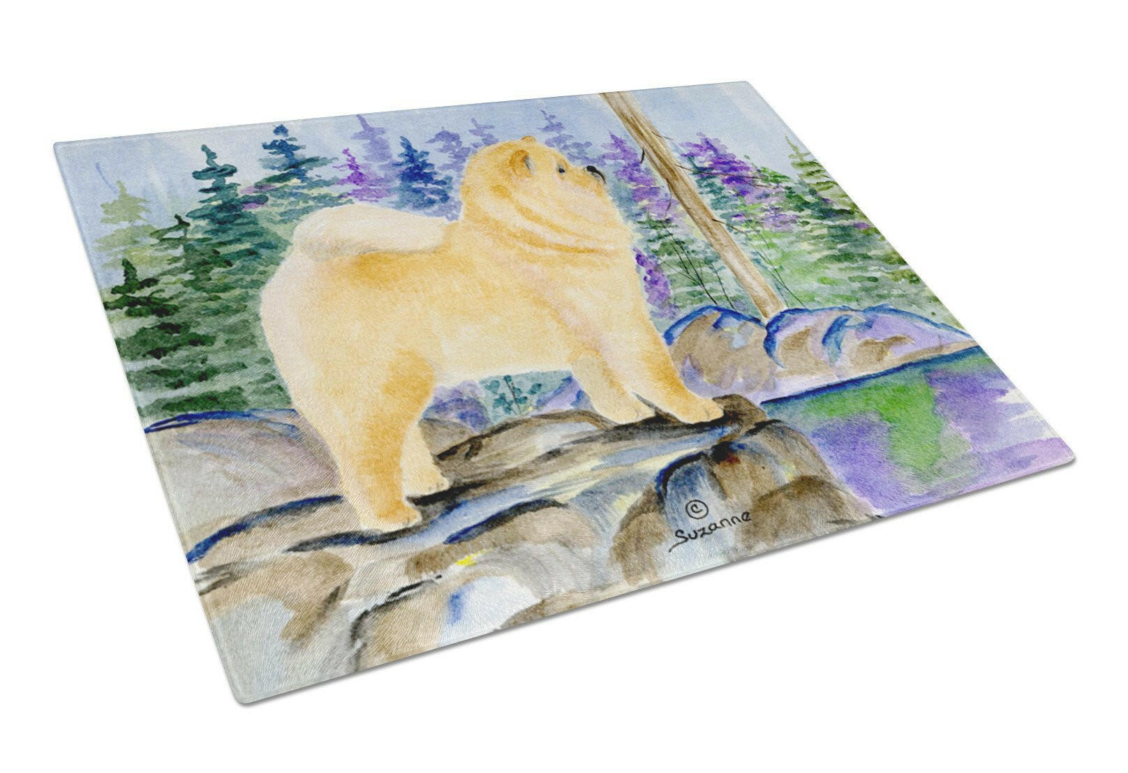 Chow Chow Cutting Board Tempered Glass Kitchen Cutting Surface, Heat Resistant Chopping, Non-Slip Feet, Food Prep & Serving