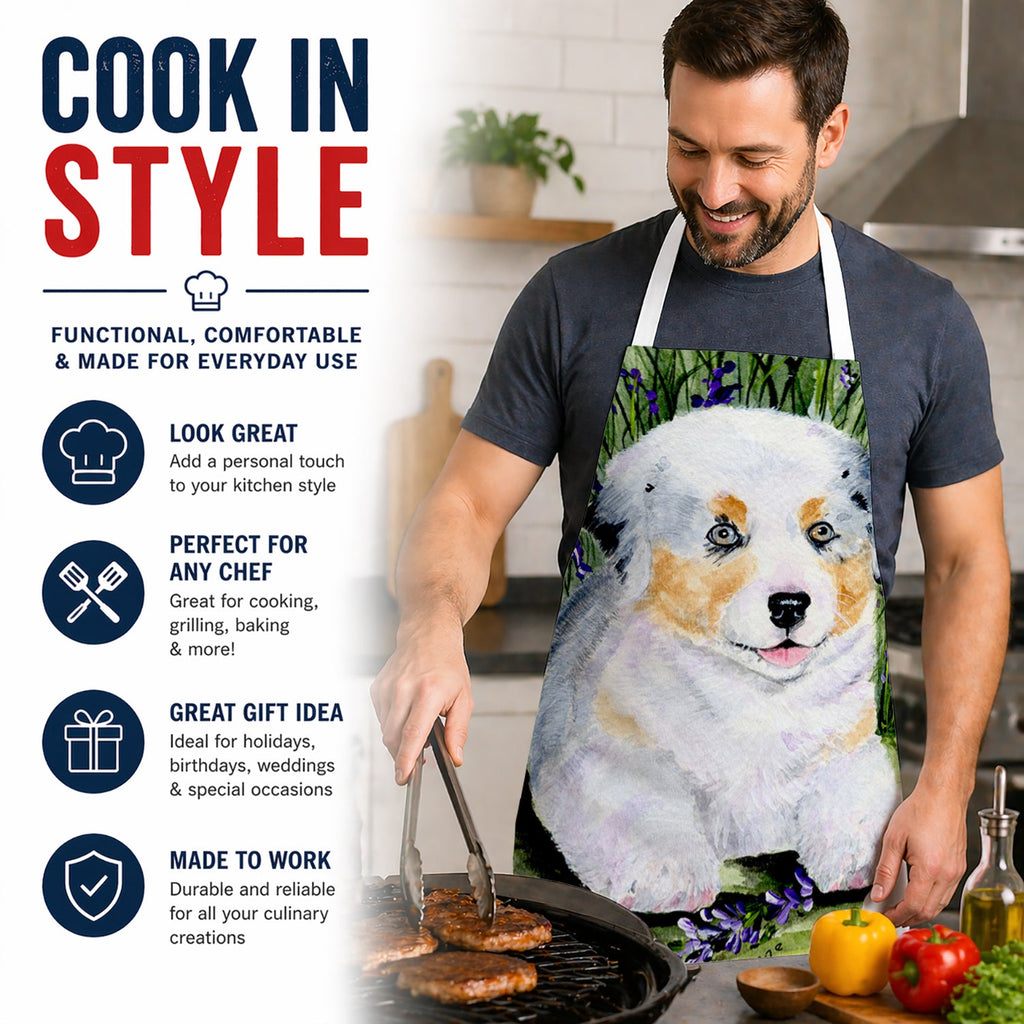Australian Shepherd Apron Cooking Kitchen Server Baking Crafts Gardening for Adult Women Men, Unisex, Large, Multicolor