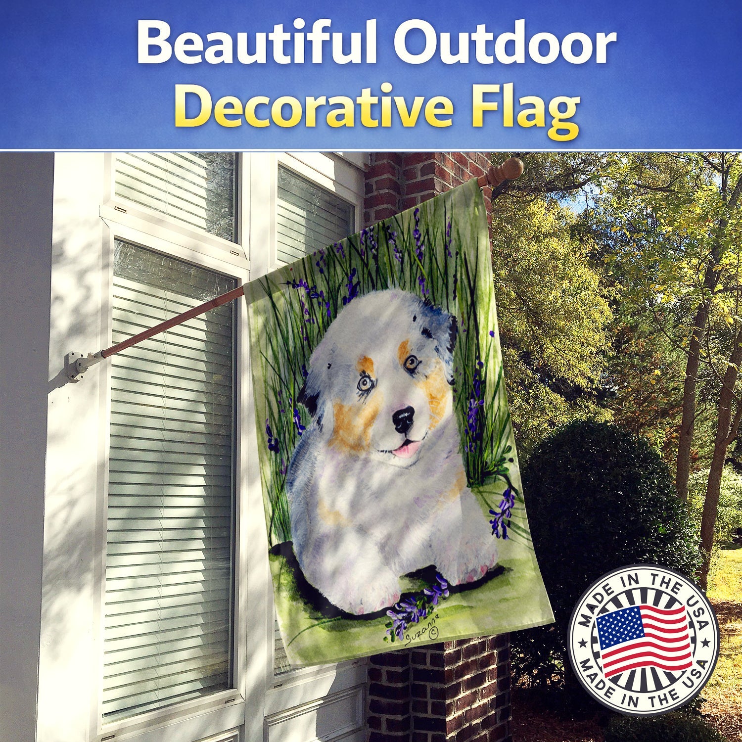 Australian Shepherd House Flag 28x40 Porch Sleeve Pole Decorative Outside Yard Banner Artwork Wall Hanging, Polyester