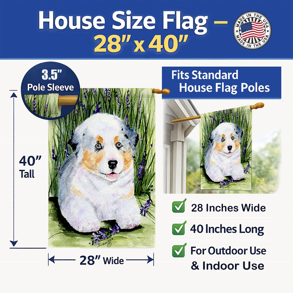 Australian Shepherd House Flag 28x40 Porch Sleeve Pole Decorative Outside Yard Banner Artwork Wall Hanging, Polyester
