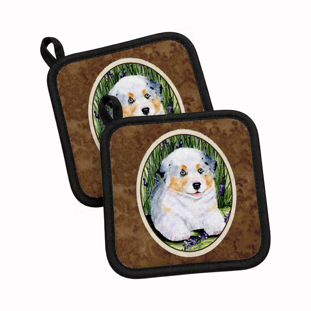 Australian Shepherd Pot Holder Set of 2 Heat Resistant Quilted Hot Pads 7.5 x 7.5 Inch, Insulated Kitchen Trivets for Cooking & Baking