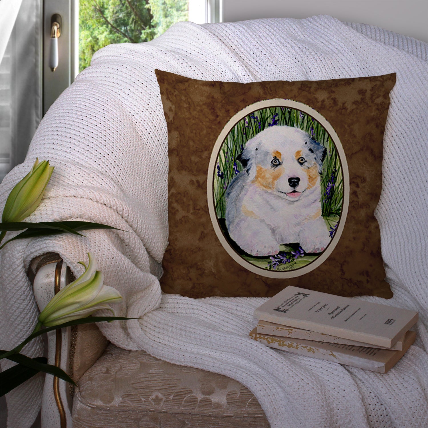 Australian Shepherd Decorative Throw Pillow 14x14 Indoor Outdoor Accent Cushion, Fabric Cover with Insert for Sofa, Bed, Porch & Living Room