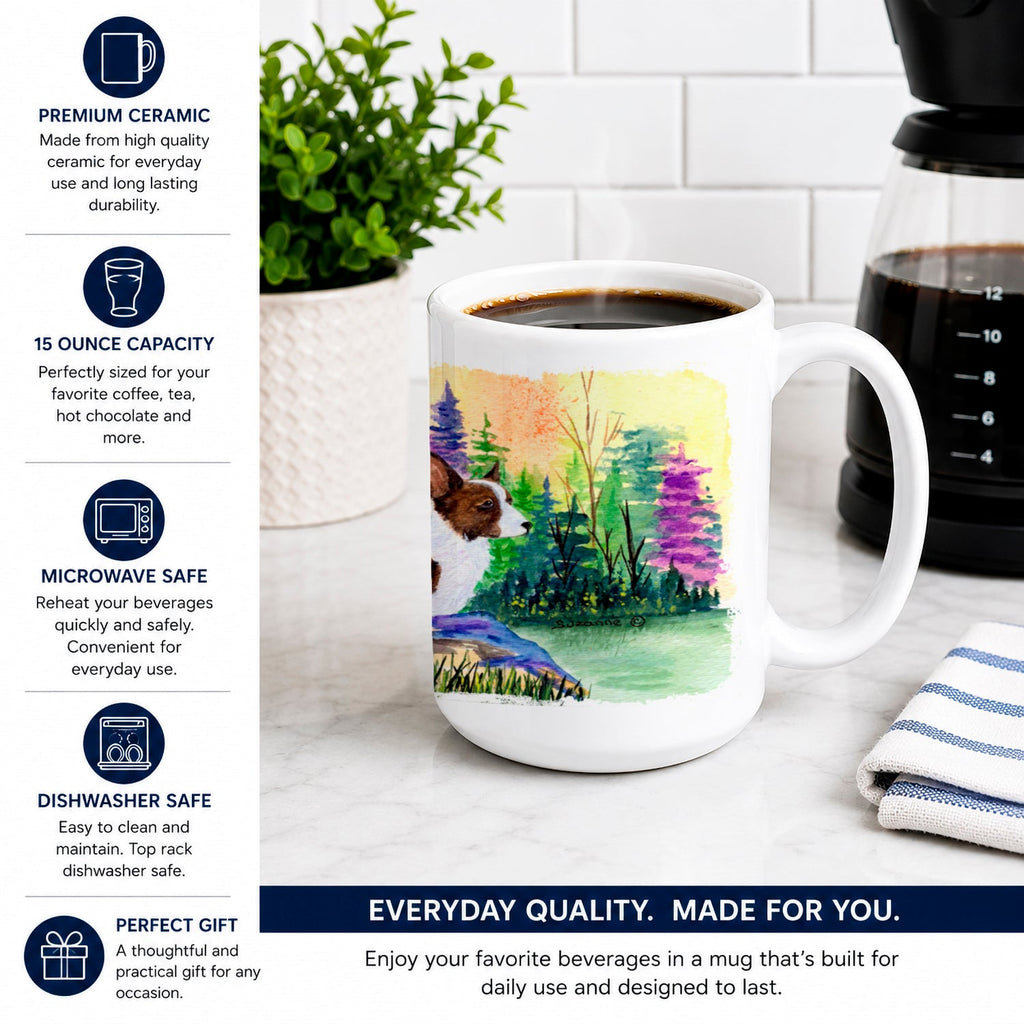 Corgi Ceramic Coffee Mug 15 oz Decorative Large C Handle Mug Cup for Tea, Cocoa Hot Chocolate