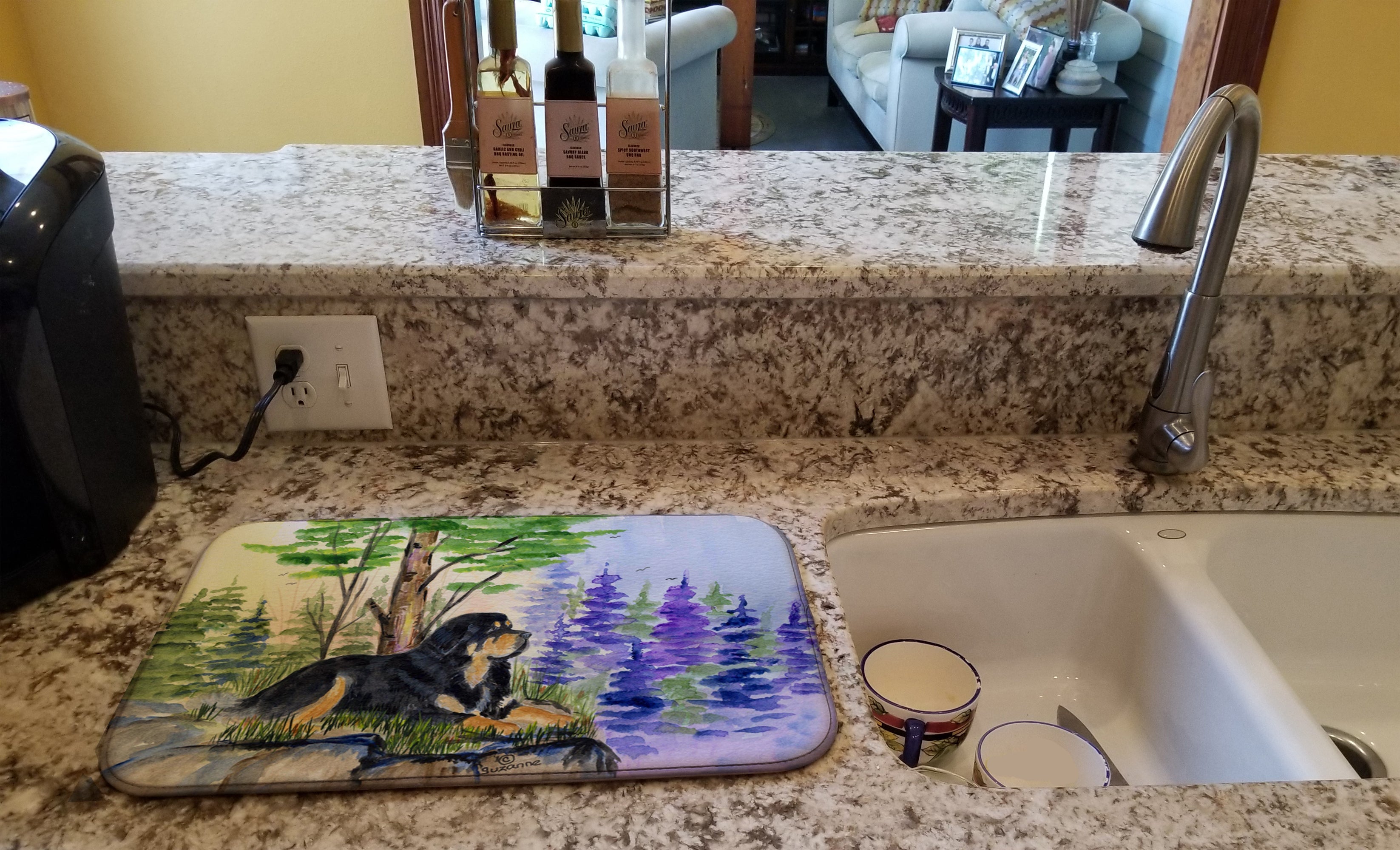 Tibetan Mastiff Dish Drying Mat Absorbent Dish Drying Mat Pad for Kitchen Counter Dish Drainer Mat for Countertop, 14 x 21", Multicolor