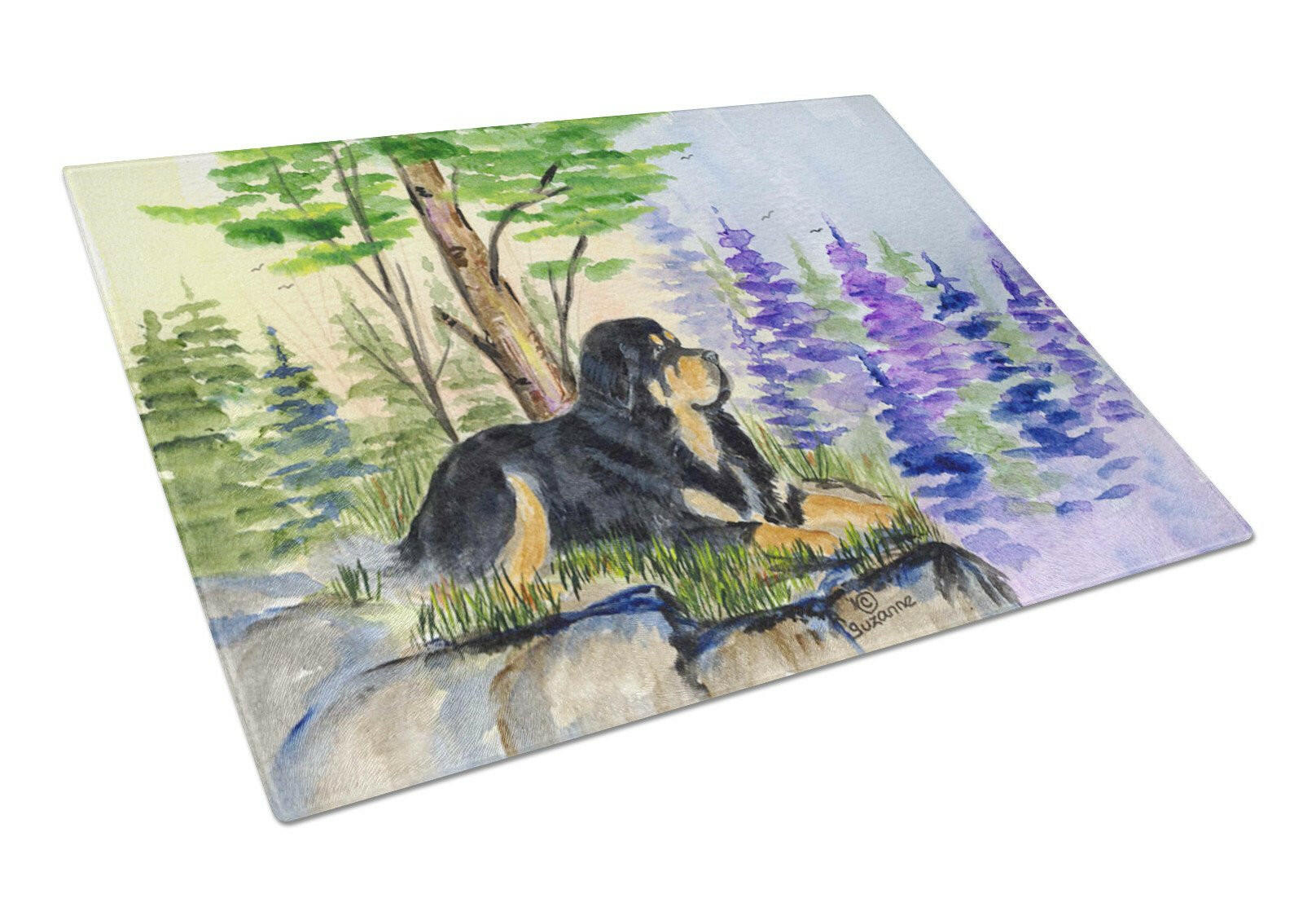 Tibetan Mastiff Cutting Board Tempered Glass Kitchen Cutting Surface, Heat Resistant Chopping, Non-Slip Feet, Food Prep & Serving