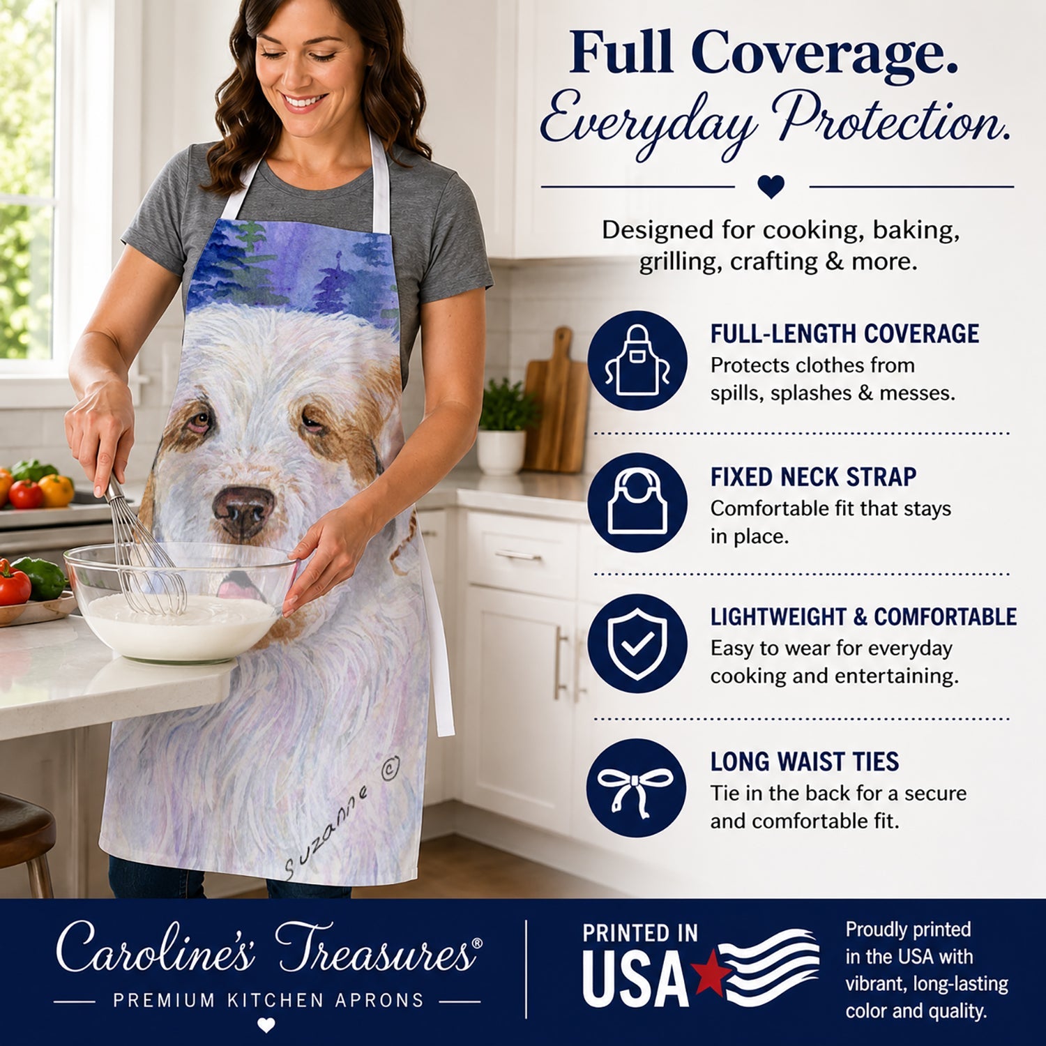 Clumber Spaniel Apron Cooking Kitchen Server Baking Crafts Gardening for Adult Women Men, Unisex, Large, Multicolor