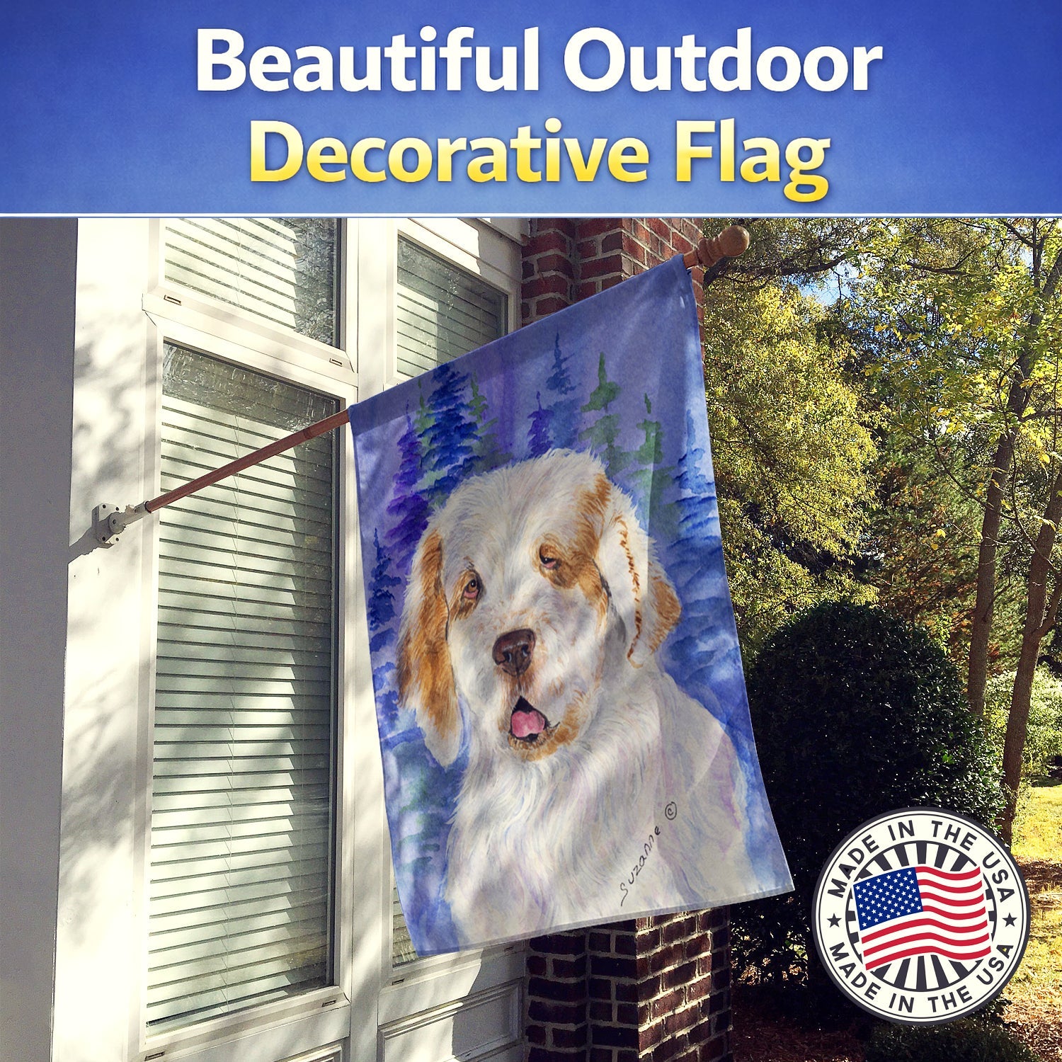 Clumber Spaniel House Flag 28x40 Porch Sleeve Pole Decorative Outside Yard Banner Artwork Wall Hanging, Polyester