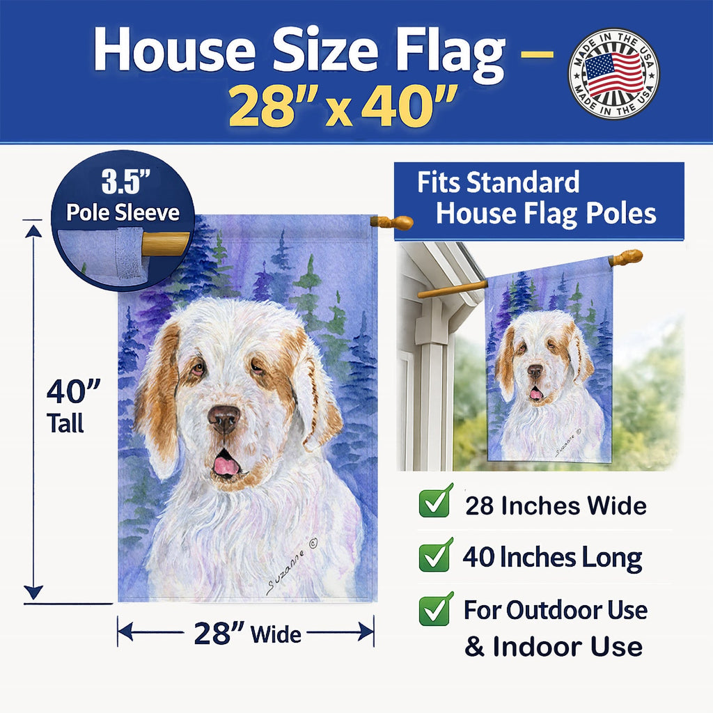 Clumber Spaniel House Flag 28x40 Porch Sleeve Pole Decorative Outside Yard Banner Artwork Wall Hanging, Polyester