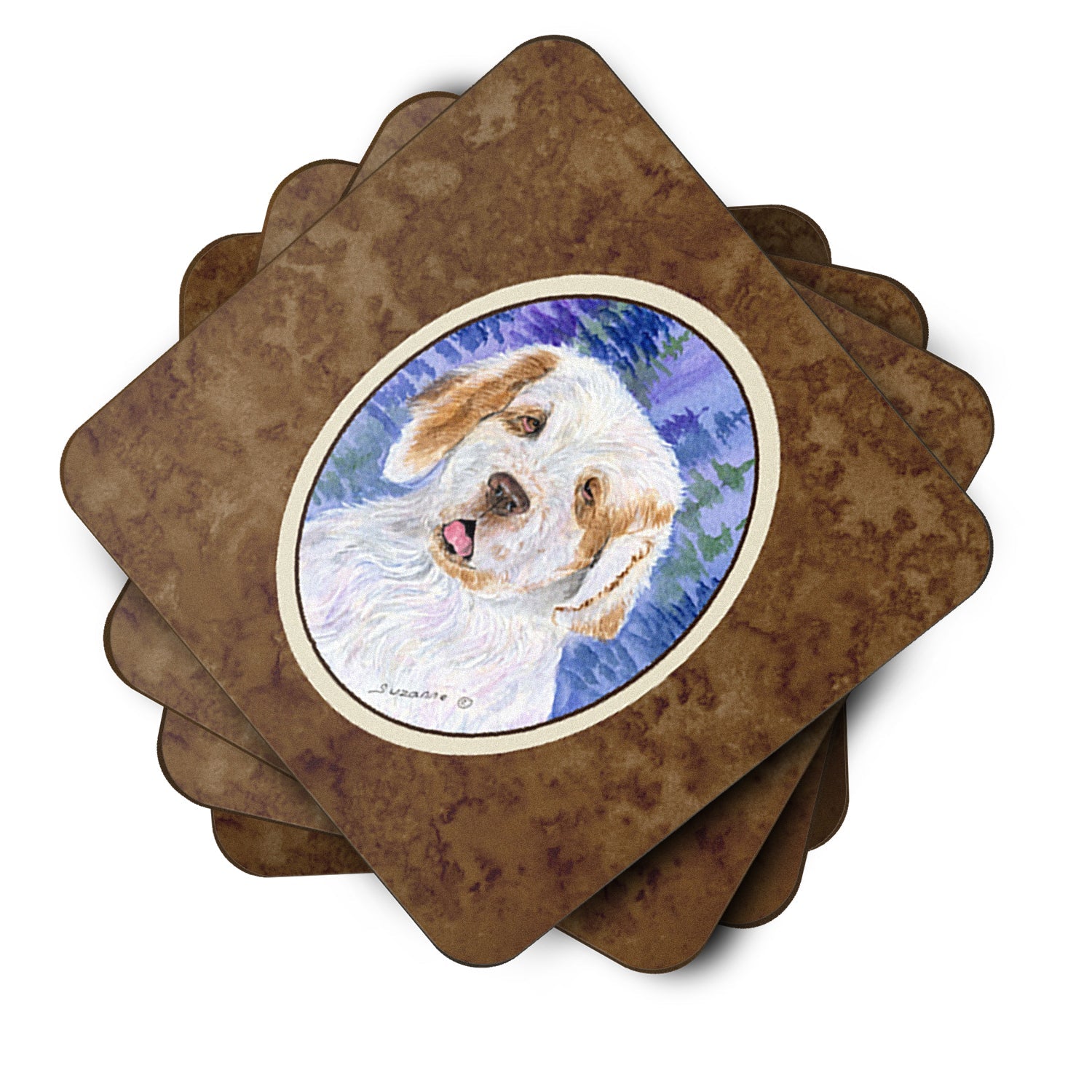 Clumber Spaniel Foam Coasters Set of 4 Cup Coasters for Indoor Outdoor, Tabletop Protection, Anti Slip, Mouse pad Material