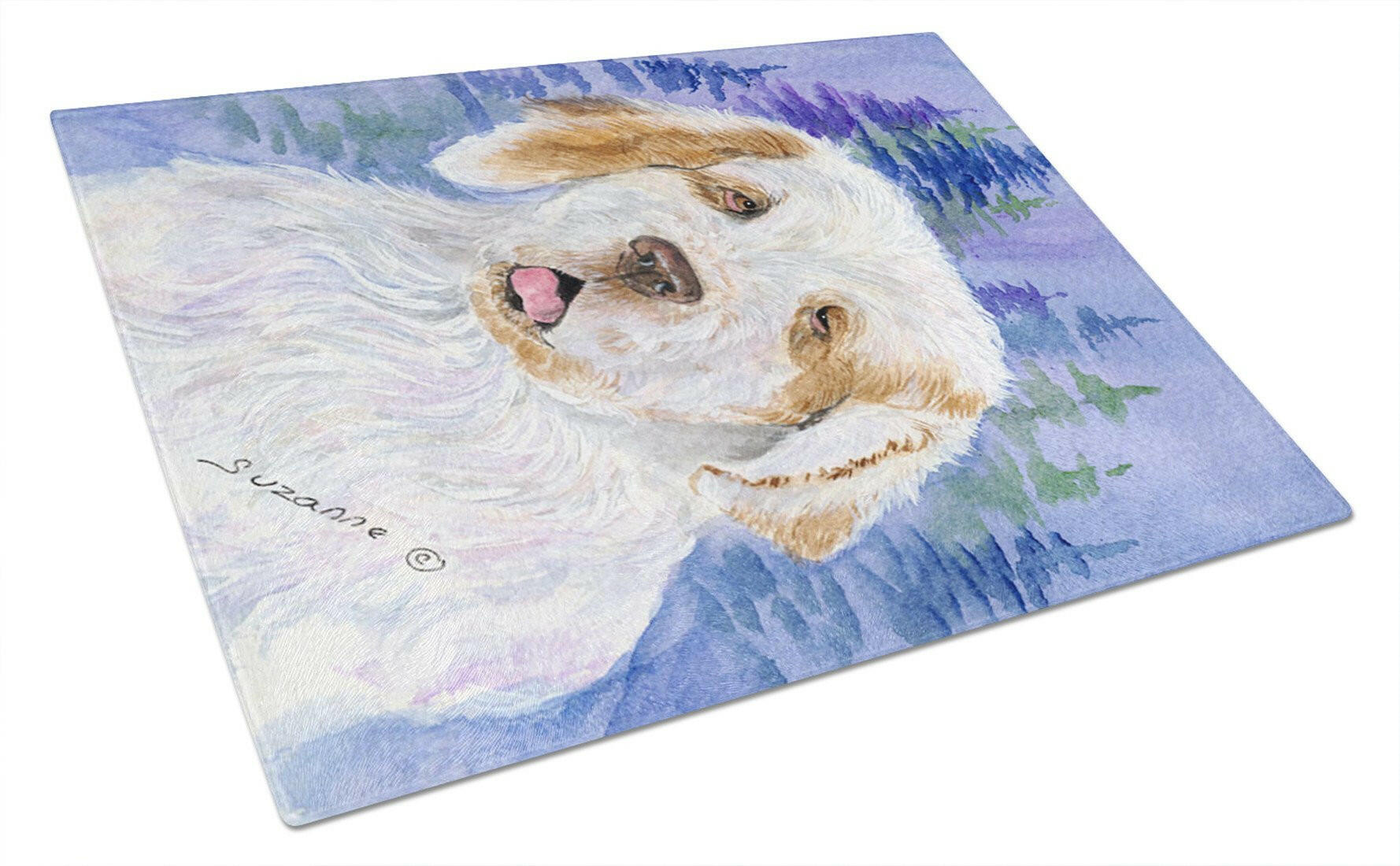 Clumber Spaniel Cutting Board Tempered Glass Kitchen Cutting Surface, Heat Resistant Chopping, Non-Slip Feet, Food Prep & Serving