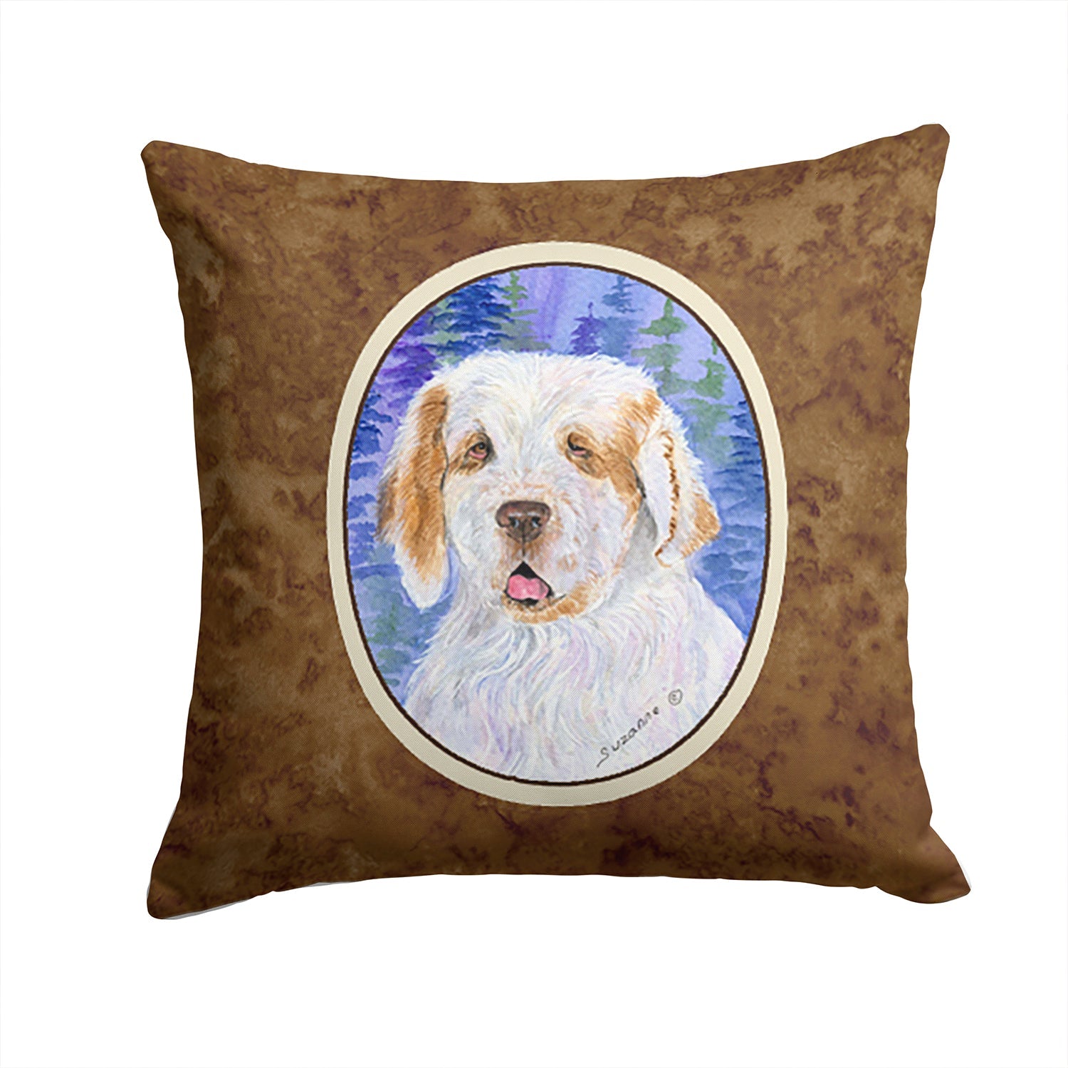 Clumber Spaniel Decorative Throw Pillow 14x14 Indoor Outdoor Accent Cushion, Fabric Cover with Insert for Sofa, Bed, Porch & Living Room