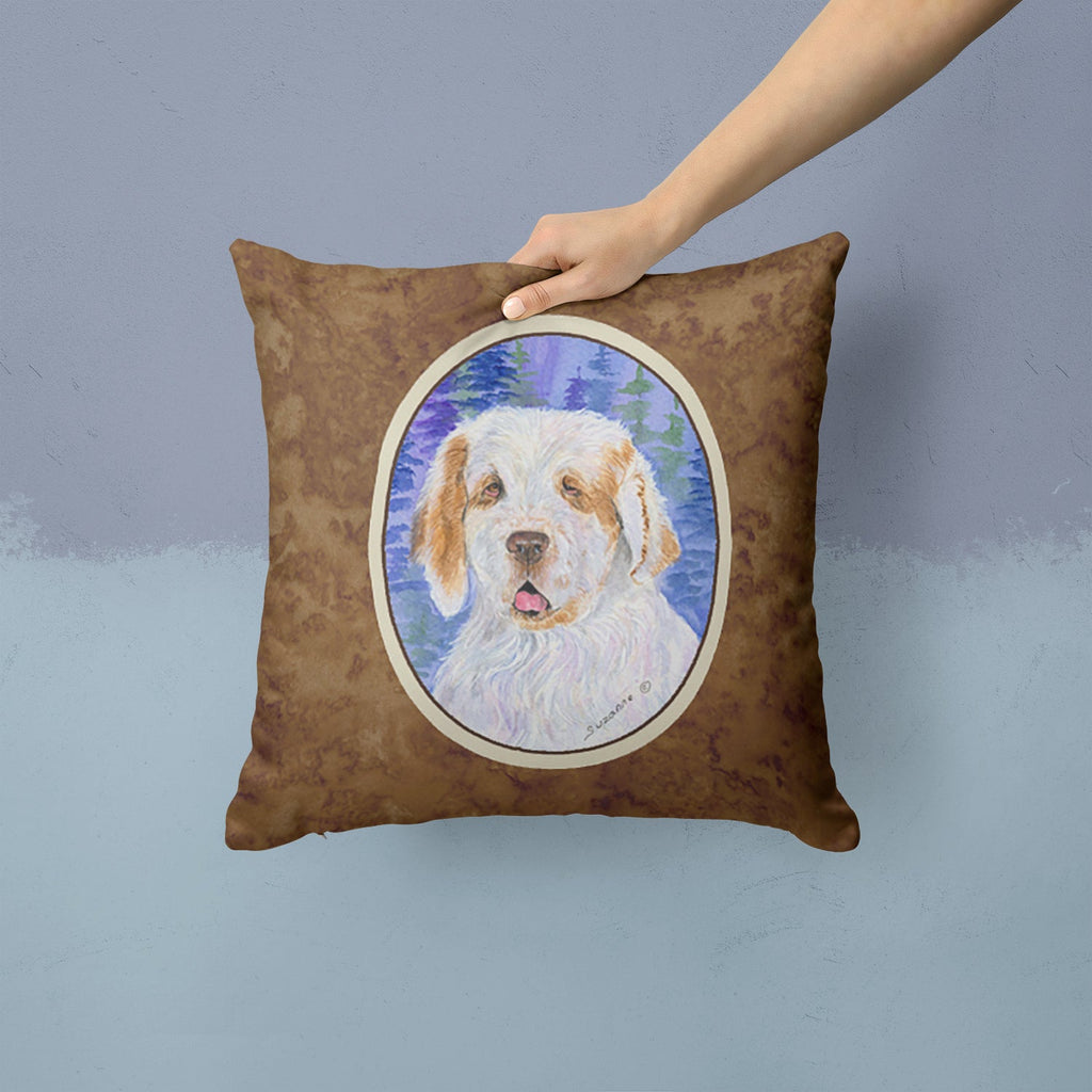 Clumber Spaniel Decorative Throw Pillow 14x14 Indoor Outdoor Accent Cushion, Fabric Cover with Insert for Sofa, Bed, Porch & Living Room