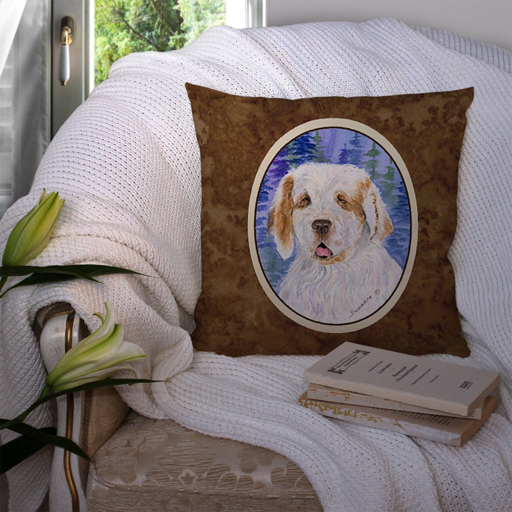 Clumber Spaniel Decorative Throw Pillow 14x14 Indoor Outdoor Accent Cushion, Fabric Cover with Insert for Sofa, Bed, Porch & Living Room