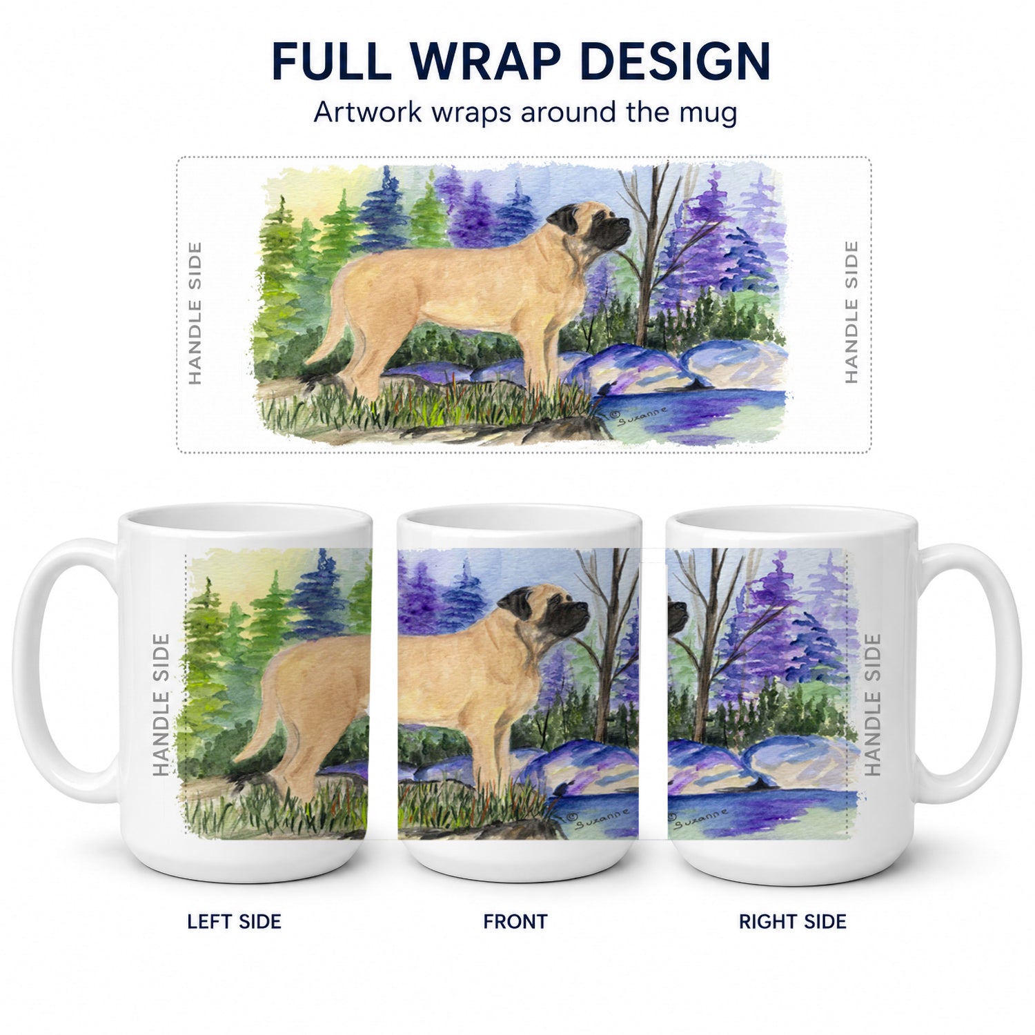 Mastiff Ceramic Coffee Mug 15 oz Decorative Large C Handle Mug Cup for Tea, Cocoa Hot Chocolate