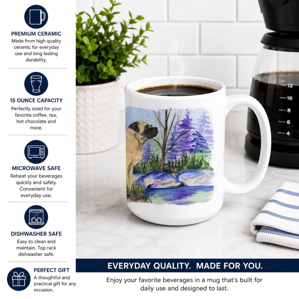 Mastiff Ceramic Coffee Mug 15 oz Decorative Large C Handle Mug Cup for Tea, Cocoa Hot Chocolate