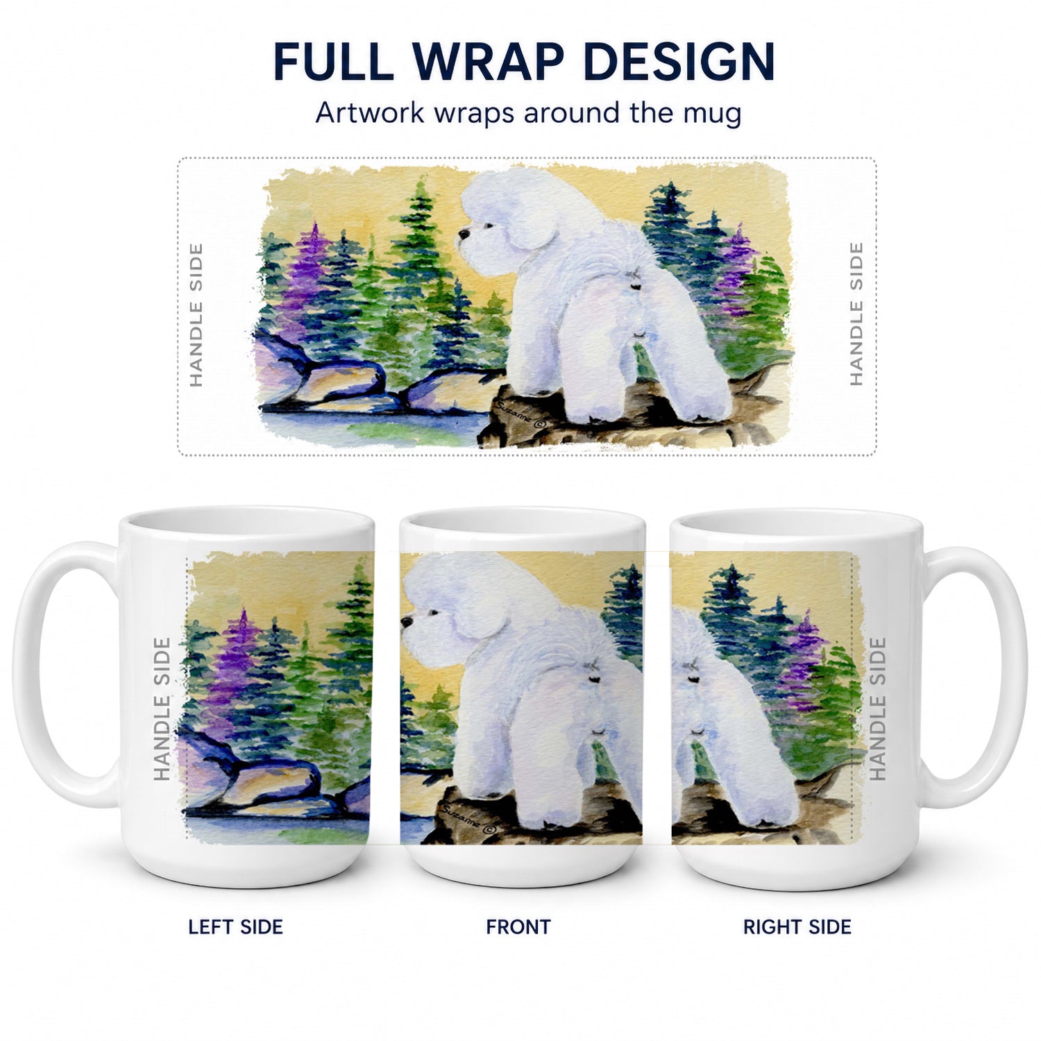 Bichon Frise Ceramic Coffee Mug 15 oz Decorative Large C Handle Mug Cup for Tea, Cocoa Hot Chocolate