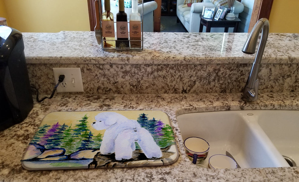 Bichon Frise Dish Drying Mat Absorbent Dish Drying Mat Pad for Kitchen Counter Dish Drainer Mat for Countertop, 14 x 21", Multicolor