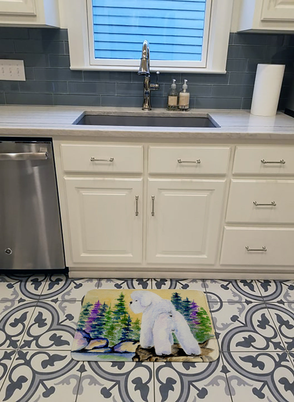 Bichon Frise Memory Foam Kitchen Mat Machine Washable Anti-Fatigue Cushion Comfort Bath or Kitchen Rug