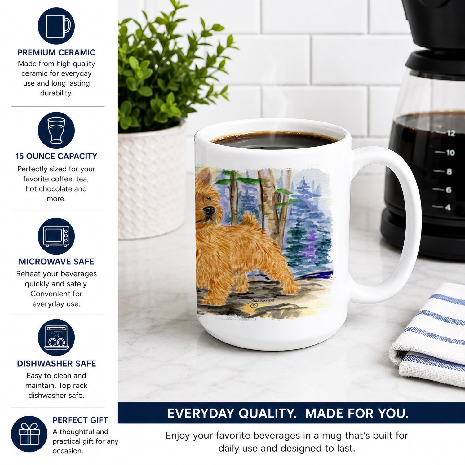 Norwich Terrier Ceramic Coffee Mug 15 oz Decorative Large C Handle Mug Cup for Tea, Cocoa Hot Chocolate