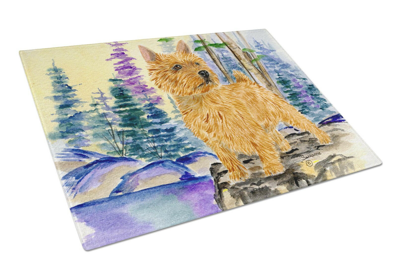 Norwich Terrier Cutting Board Tempered Glass Kitchen Cutting Surface, Heat Resistant Chopping, Non-Slip Feet, Food Prep & Serving
