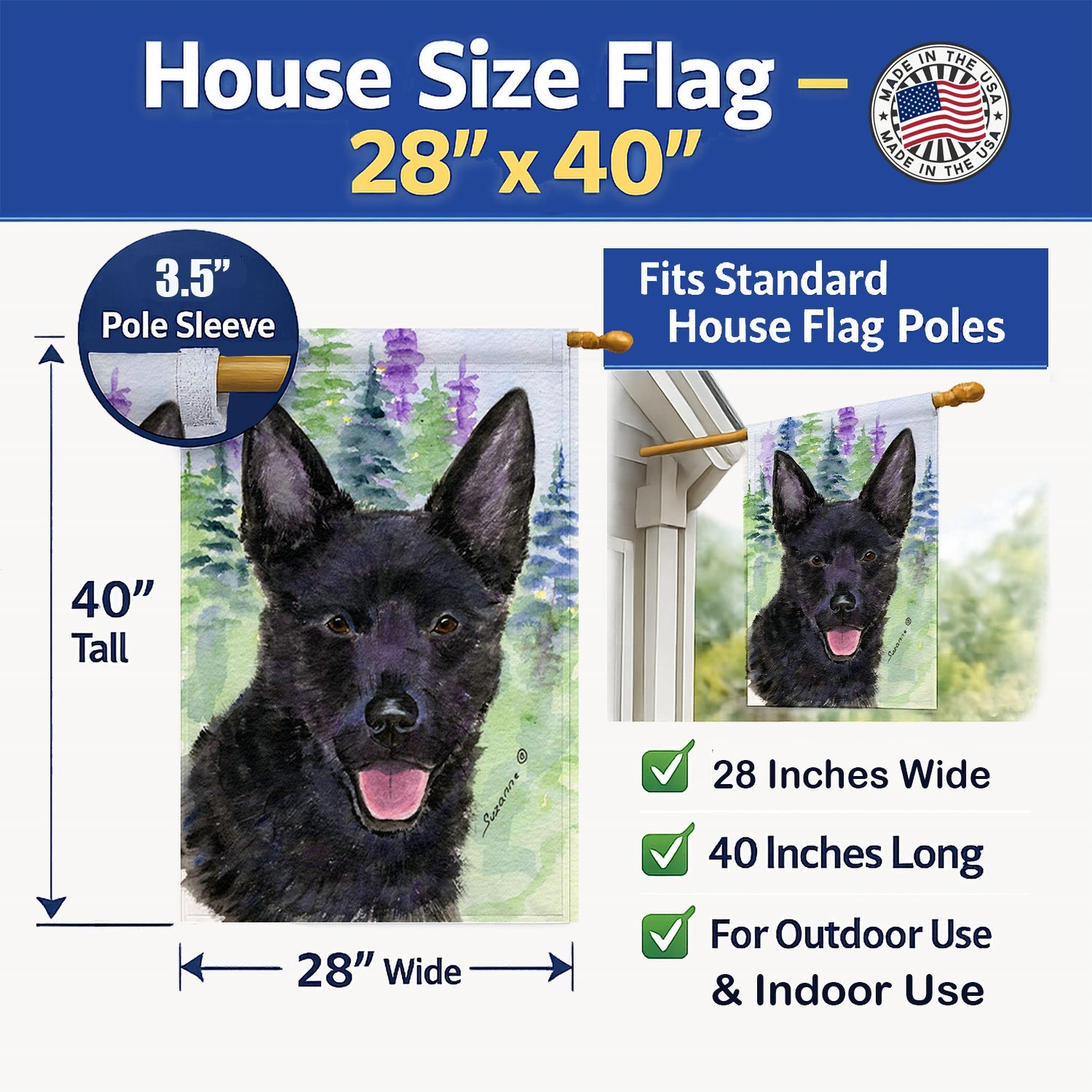 Australian Kelpie House Flag 28x40 Porch Sleeve Pole Decorative Outside Yard Banner Artwork Wall Hanging, Polyester