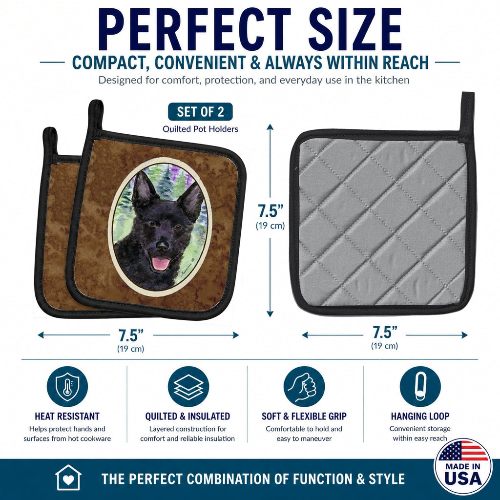 Australian Kelpie Pot Holder Set of 2 Heat Resistant Quilted Hot Pads 7.5 x 7.5 Inch, Insulated Kitchen Trivets for Cooking & Baking