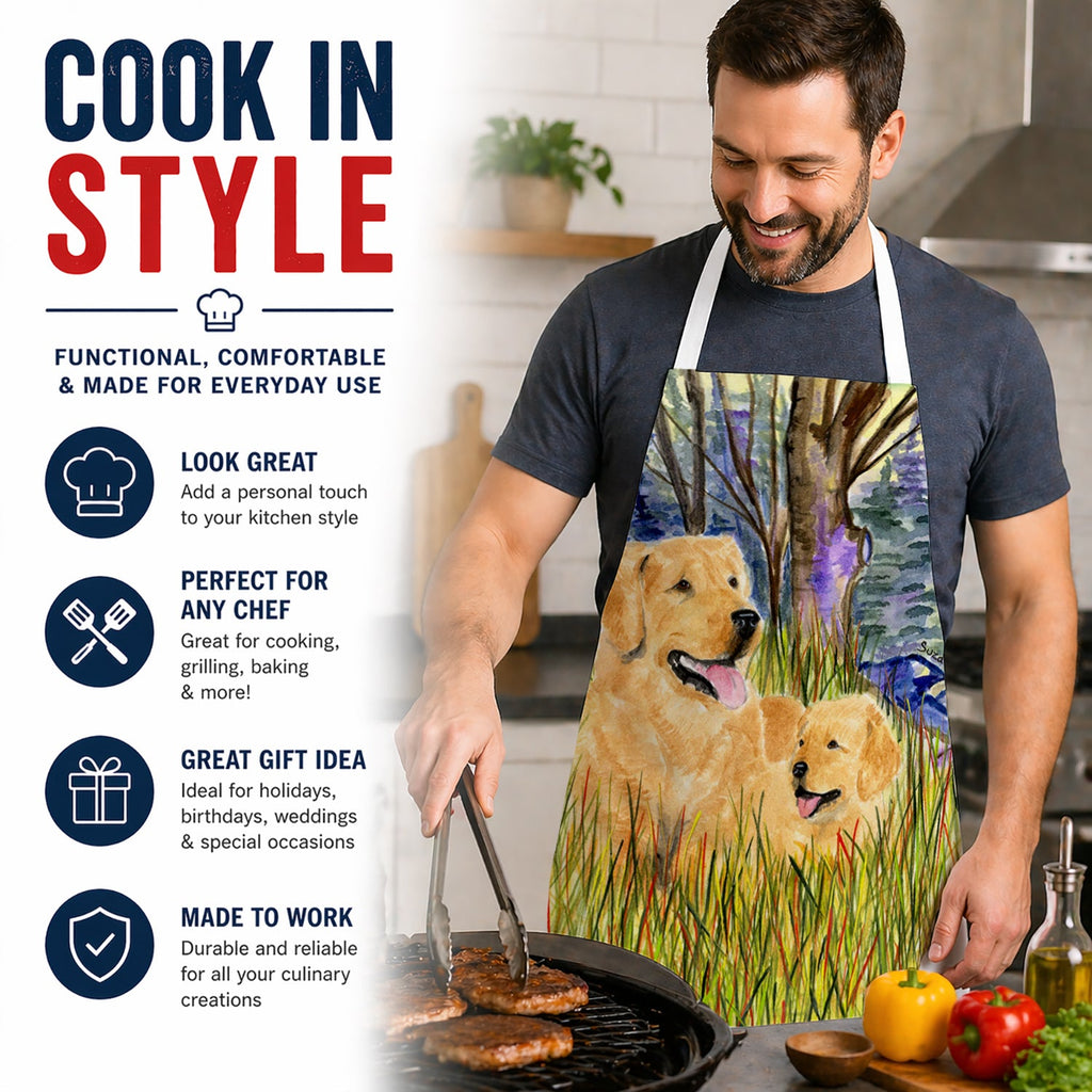 Golden Retriever Apron Cooking Kitchen Server Baking Crafts Gardening for Adult Women Men, Unisex, Large, Multicolor