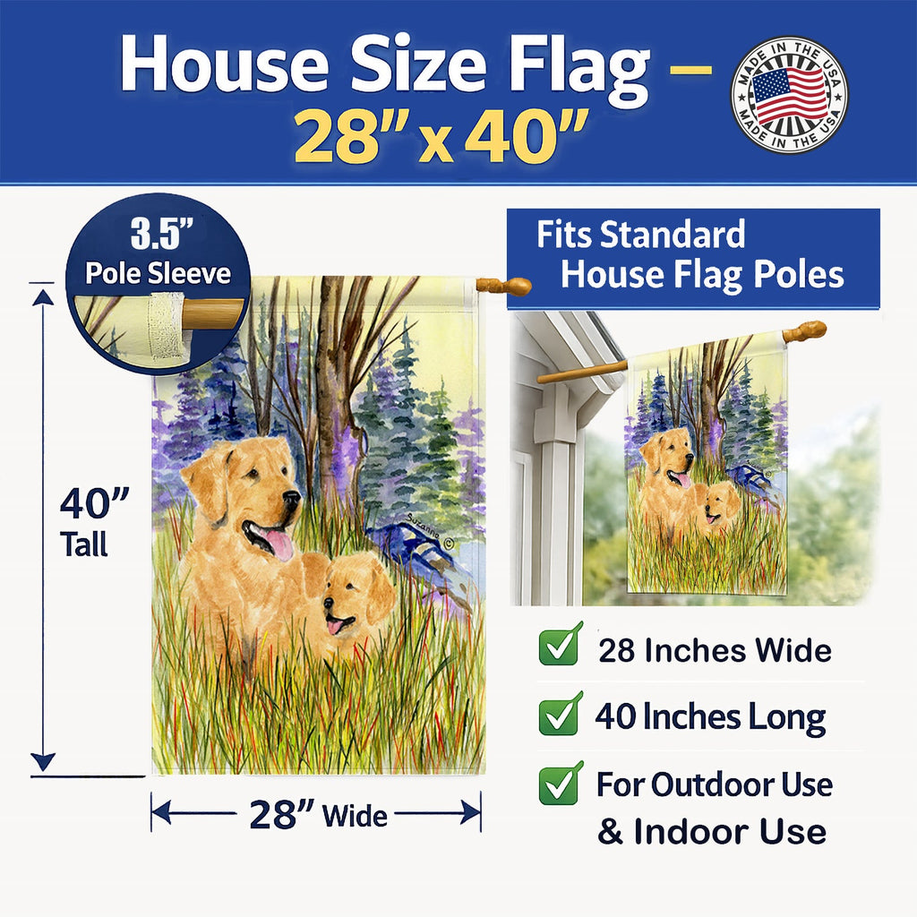Golden Retriever House Flag 28x40 Porch Sleeve Pole Decorative Outside Yard Banner Artwork Wall Hanging, Polyester