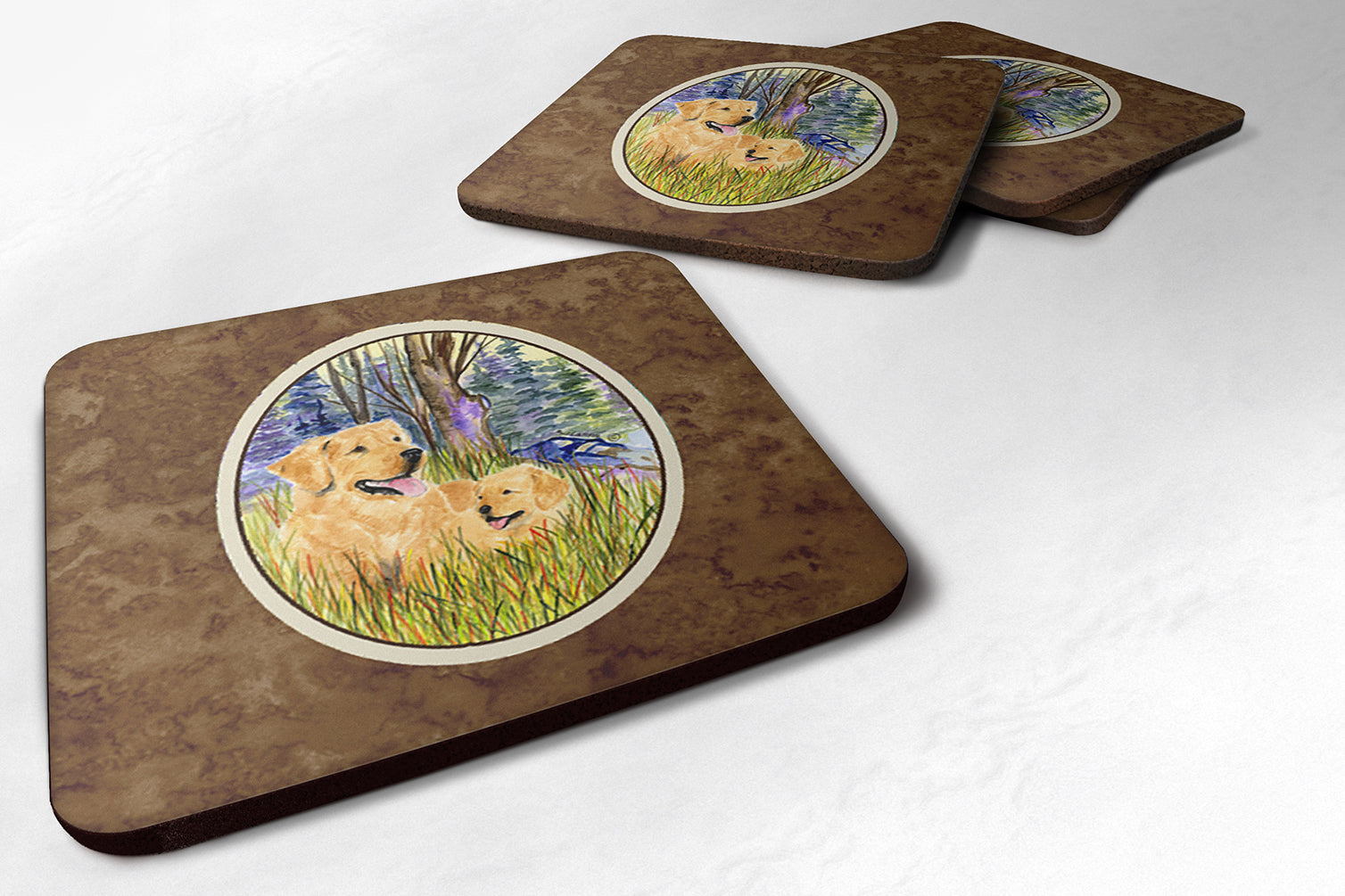 Golden Retriever Foam Coasters Set of 4 Cup Coasters for Indoor Outdoor, Tabletop Protection, Anti Slip, Mouse pad Material