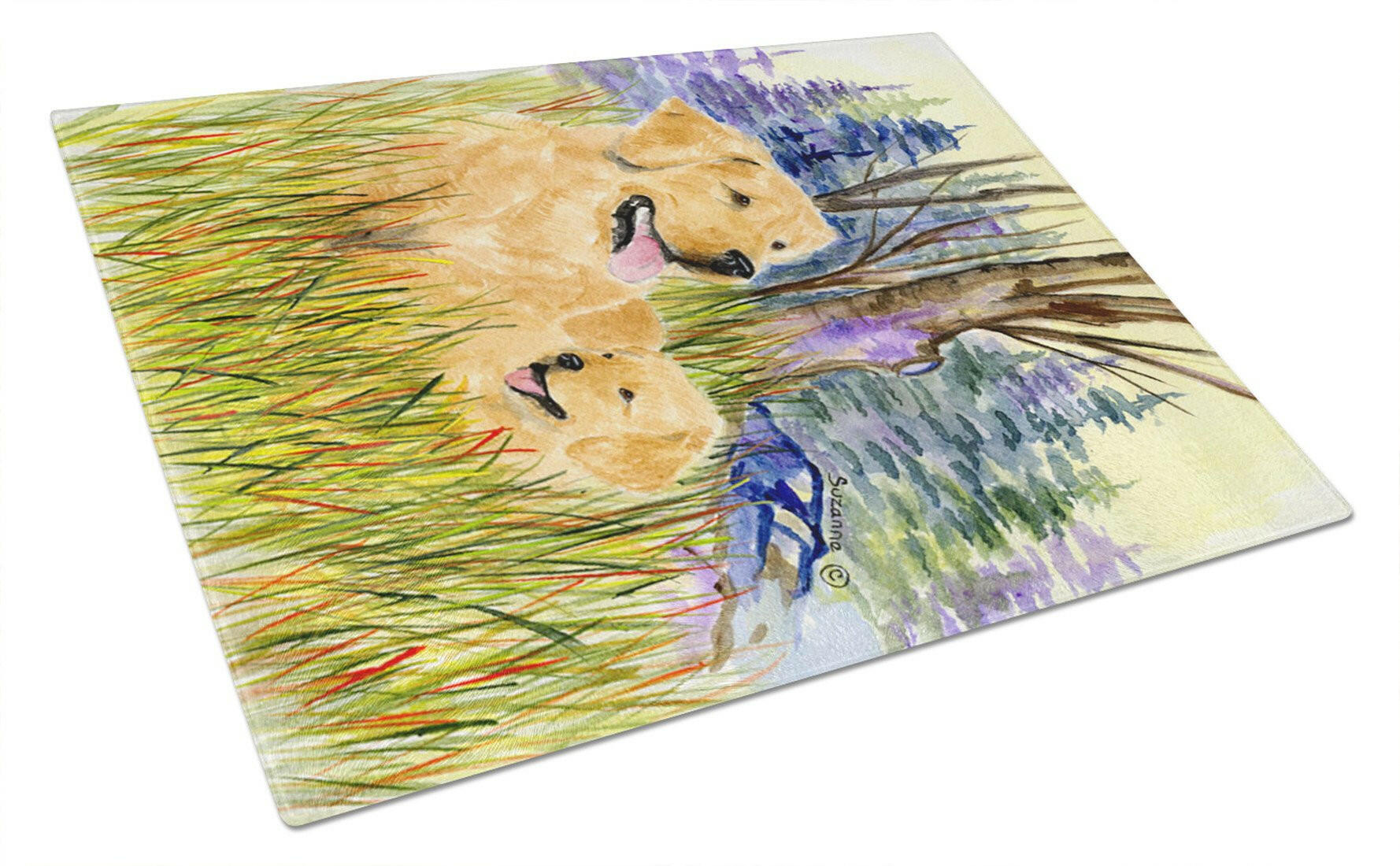 Golden Retriever Cutting Board Tempered Glass Kitchen Cutting Surface, Heat Resistant Chopping, Non-Slip Feet, Food Prep & Serving