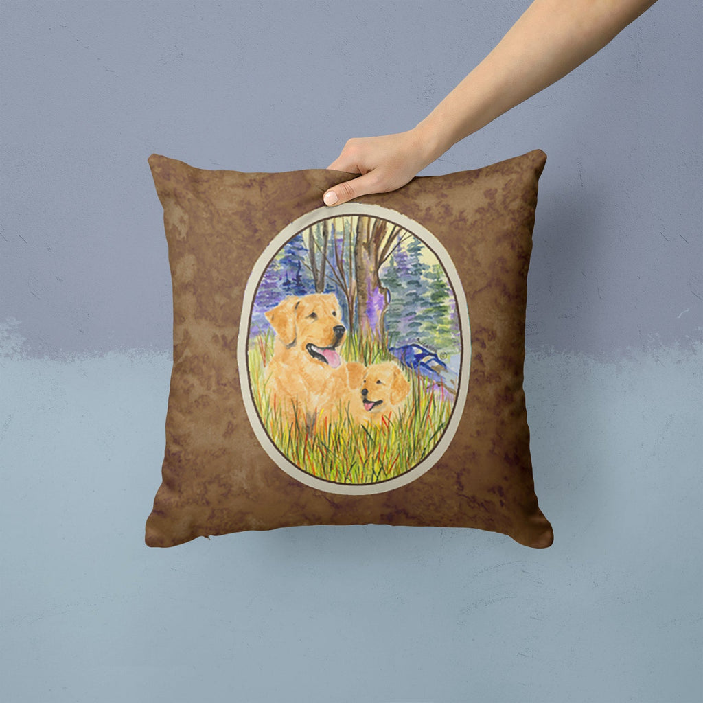 Golden Retriever Decorative Throw Pillow 14x14 Indoor Outdoor Accent Cushion, Fabric Cover with Insert for Sofa, Bed, Porch & Living Room