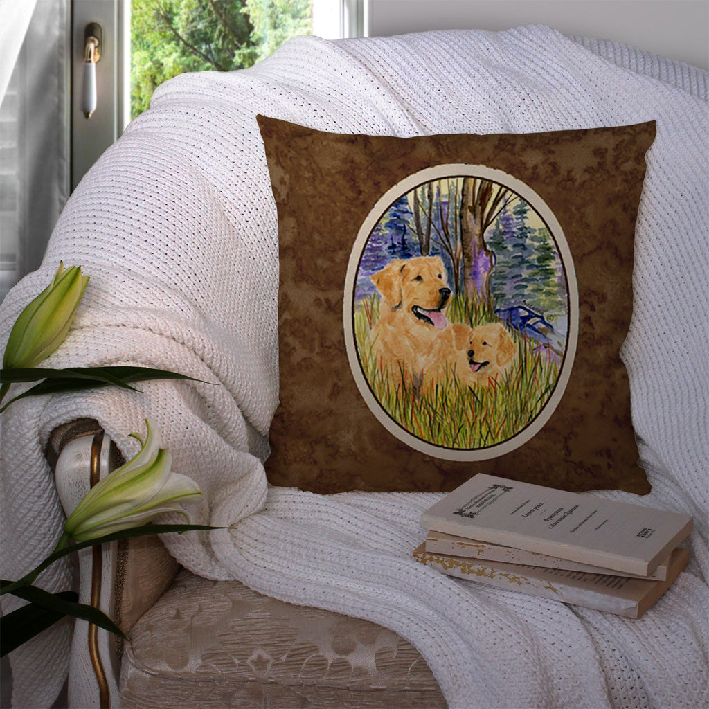 Golden Retriever Decorative Throw Pillow 14x14 Indoor Outdoor Accent Cushion, Fabric Cover with Insert for Sofa, Bed, Porch & Living Room