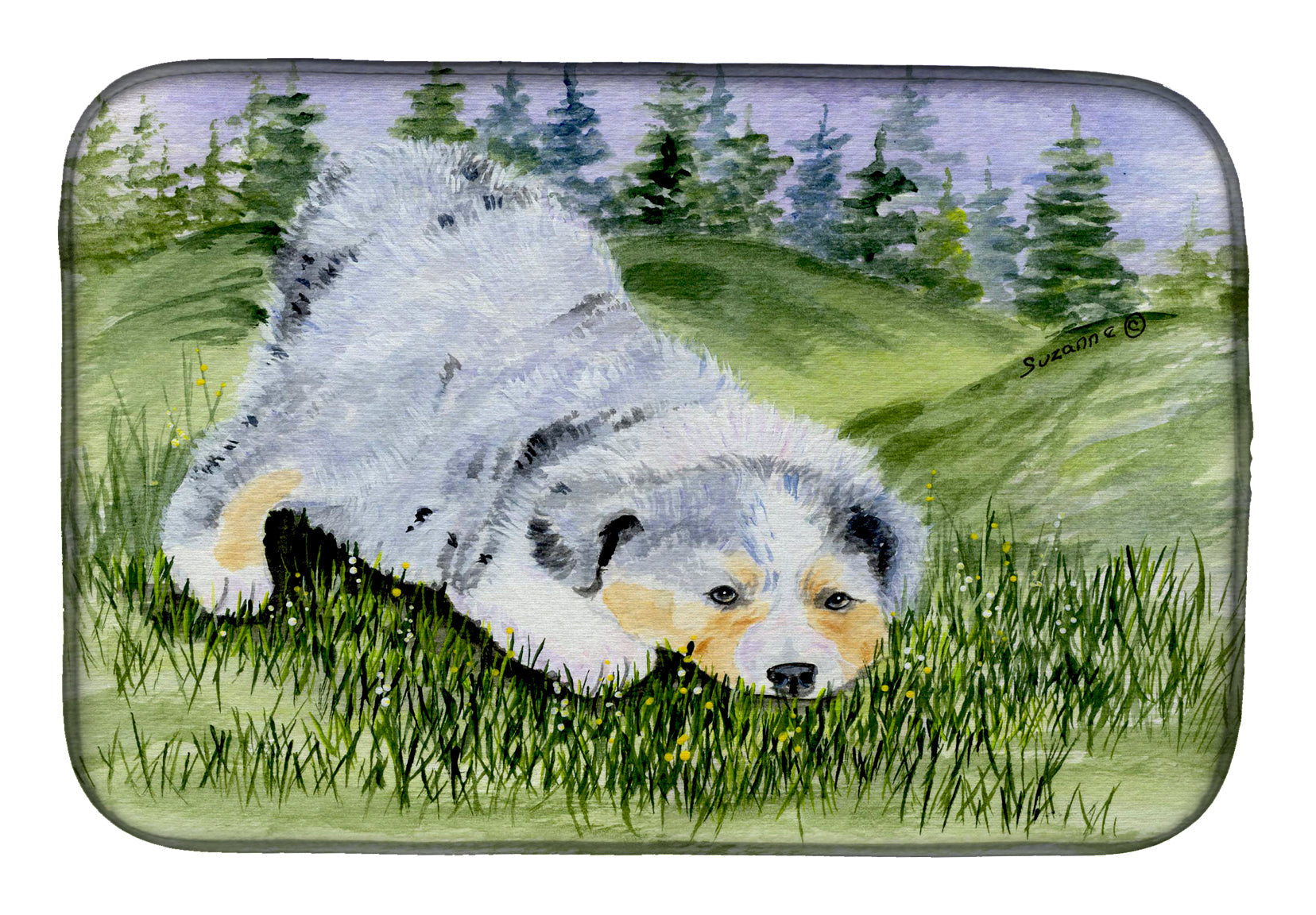 Australian Shepherd Dish Drying Mat Absorbent Dish Drying Mat Pad for Kitchen Counter Dish Drainer Mat for Countertop, 14 x 21", Multicolor