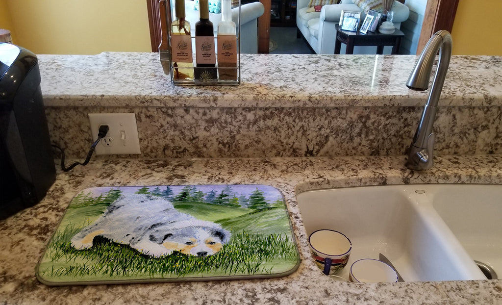 Australian Shepherd Dish Drying Mat Absorbent Dish Drying Mat Pad for Kitchen Counter Dish Drainer Mat for Countertop, 14 x 21", Multicolor