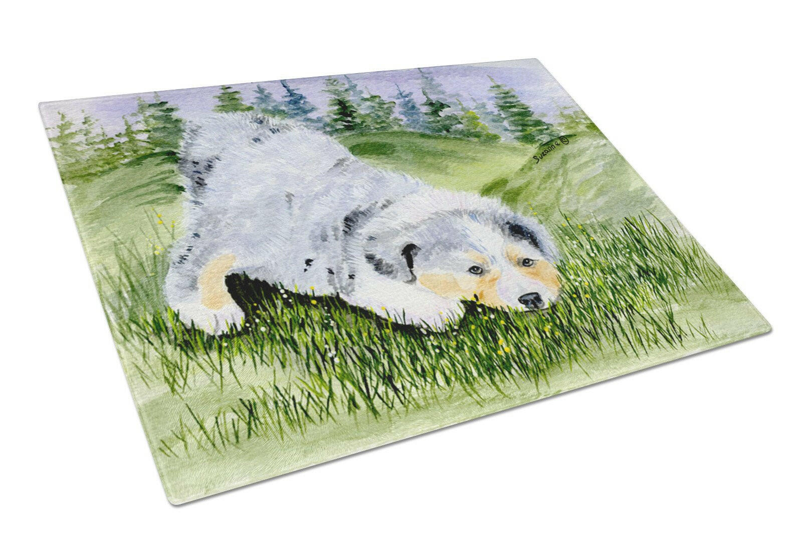 Australian Shepherd Cutting Board Tempered Glass Kitchen Cutting Surface, Heat Resistant Chopping, Non-Slip Feet, Food Prep & Serving
